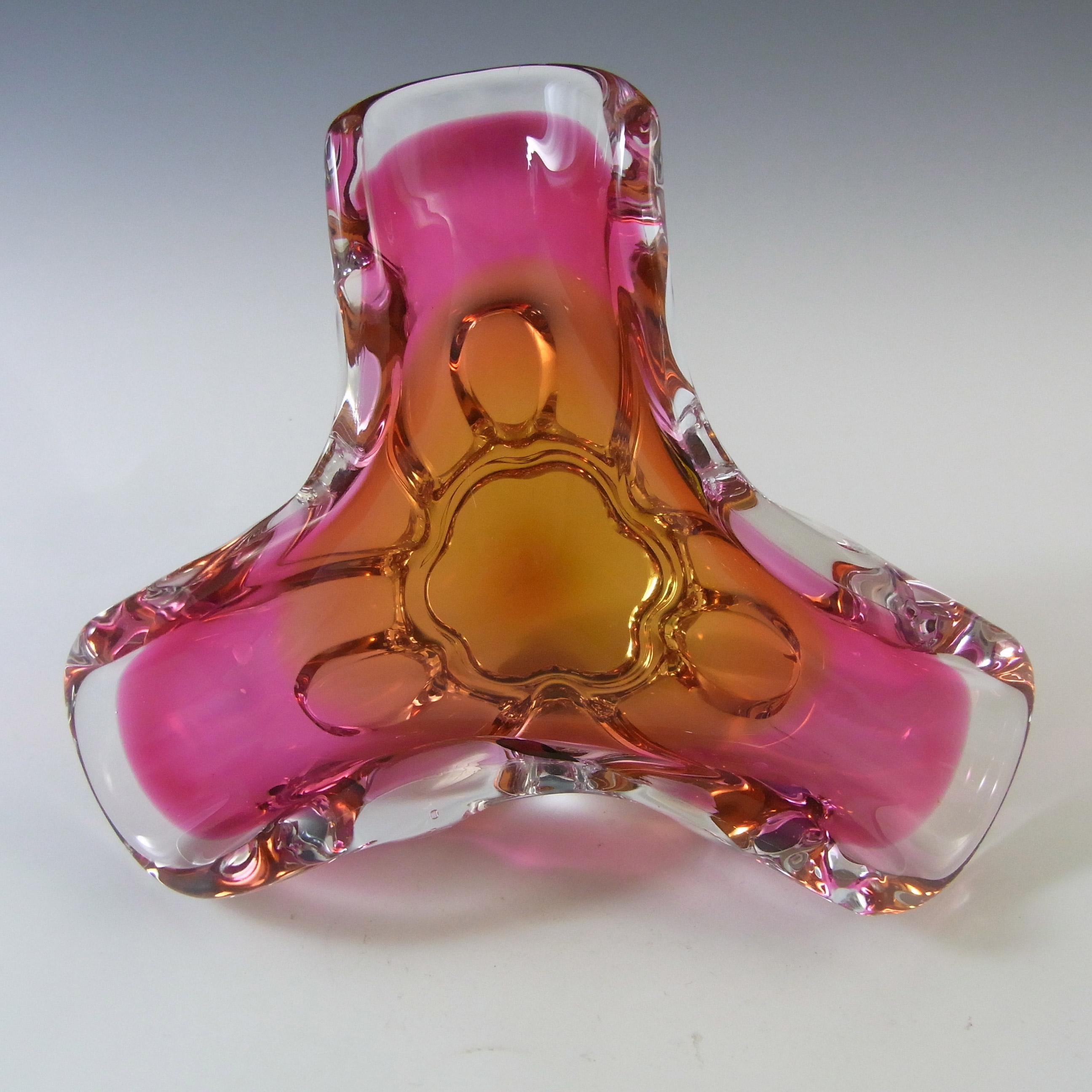 (image for) Chřibská #127/5/14 Czech Pink & Orange Glass Ashtray Bowl - Click Image to Close