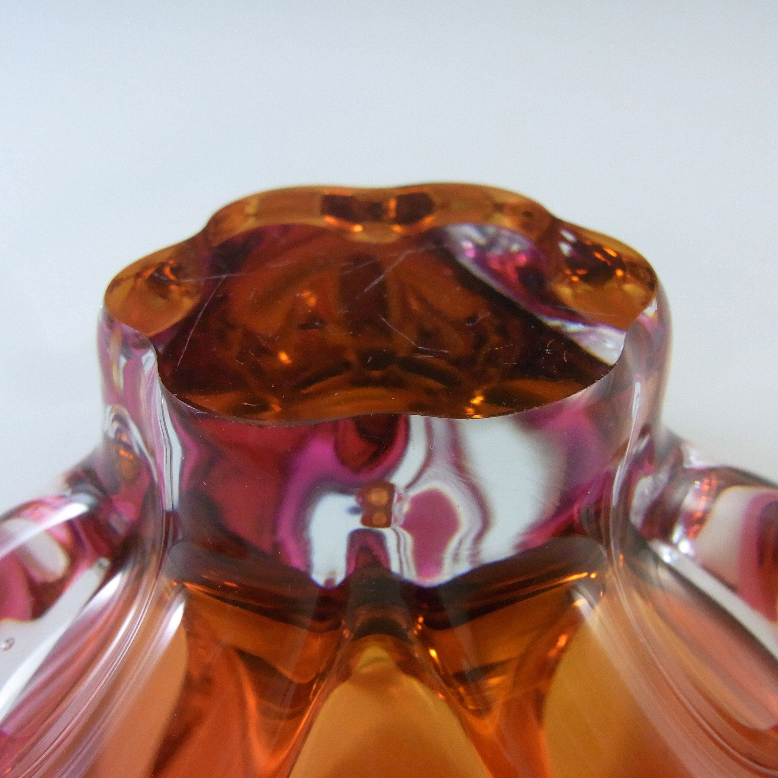 (image for) Chřibská #127/5/14 Czech Pink & Orange Glass Ashtray Bowl - Click Image to Close