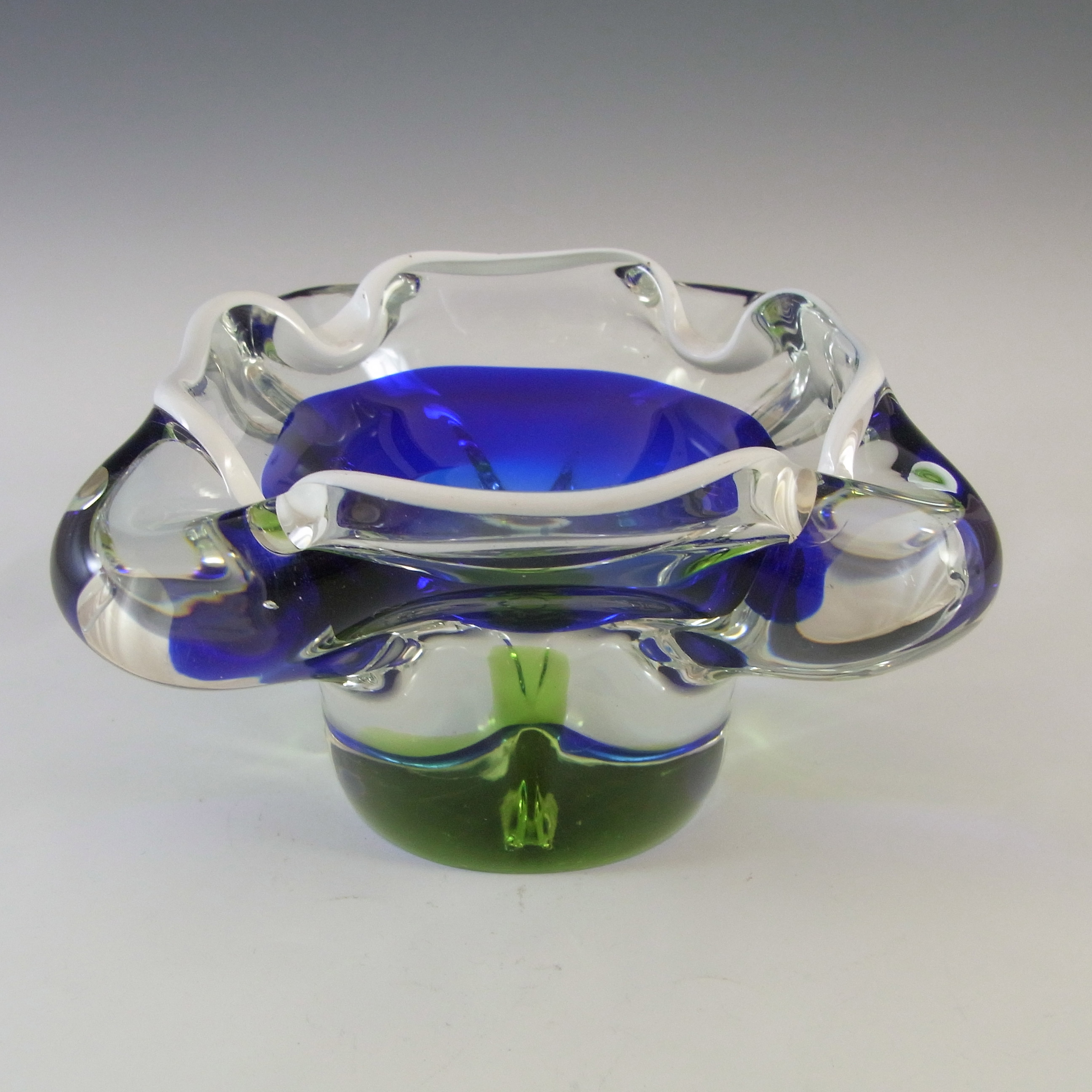 (image for) Chřibská #316 Czech Vintage Blue, White & Green Glass Ashtray Bowl - Click Image to Close
