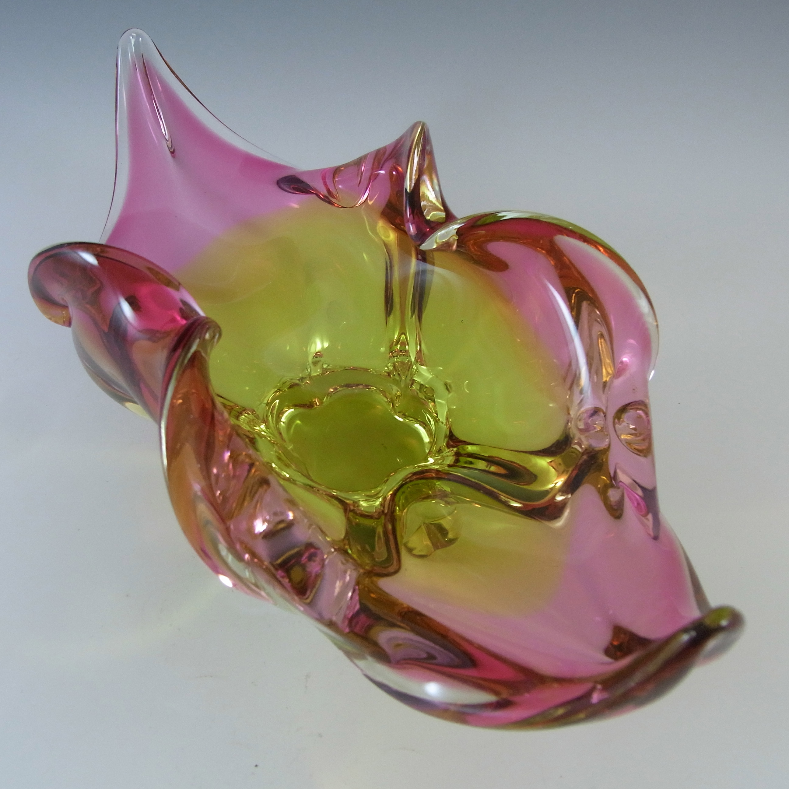 (image for) Chřibská #296/5/30 Czech Pink & Orange Glass Bowl - Click Image to Close