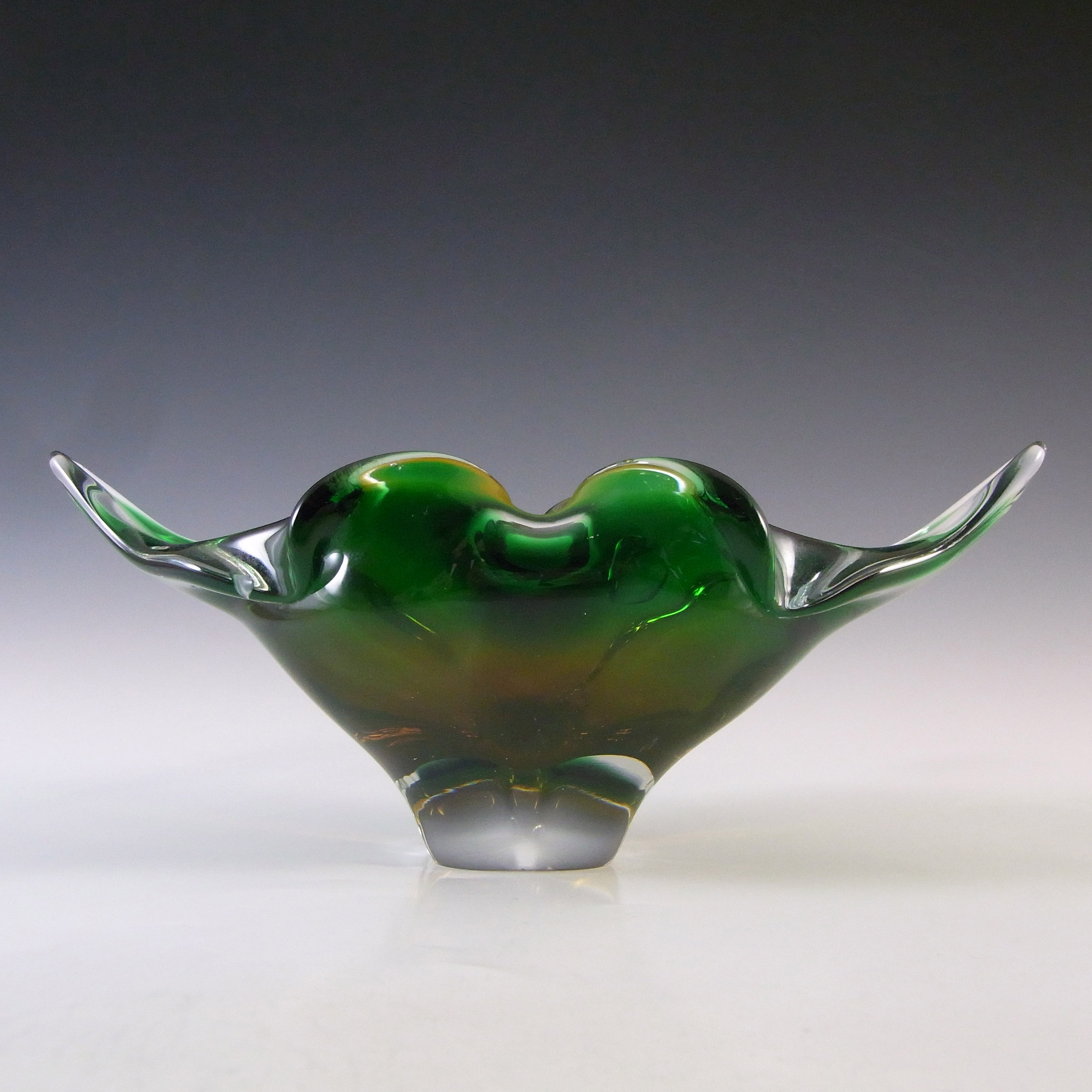 (image for) Chřibská #296/5/22 Czech Green & Orange Glass Bowl - Click Image to Close