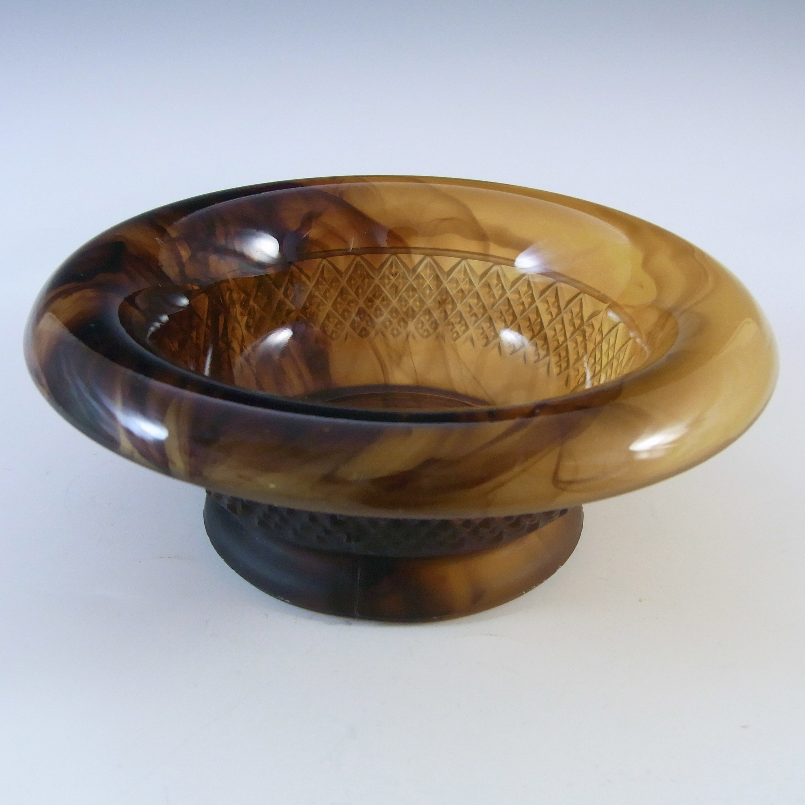 Davidson #1907TD British Art Deco Amber Cloud Glass Bowl - Click Image to Close