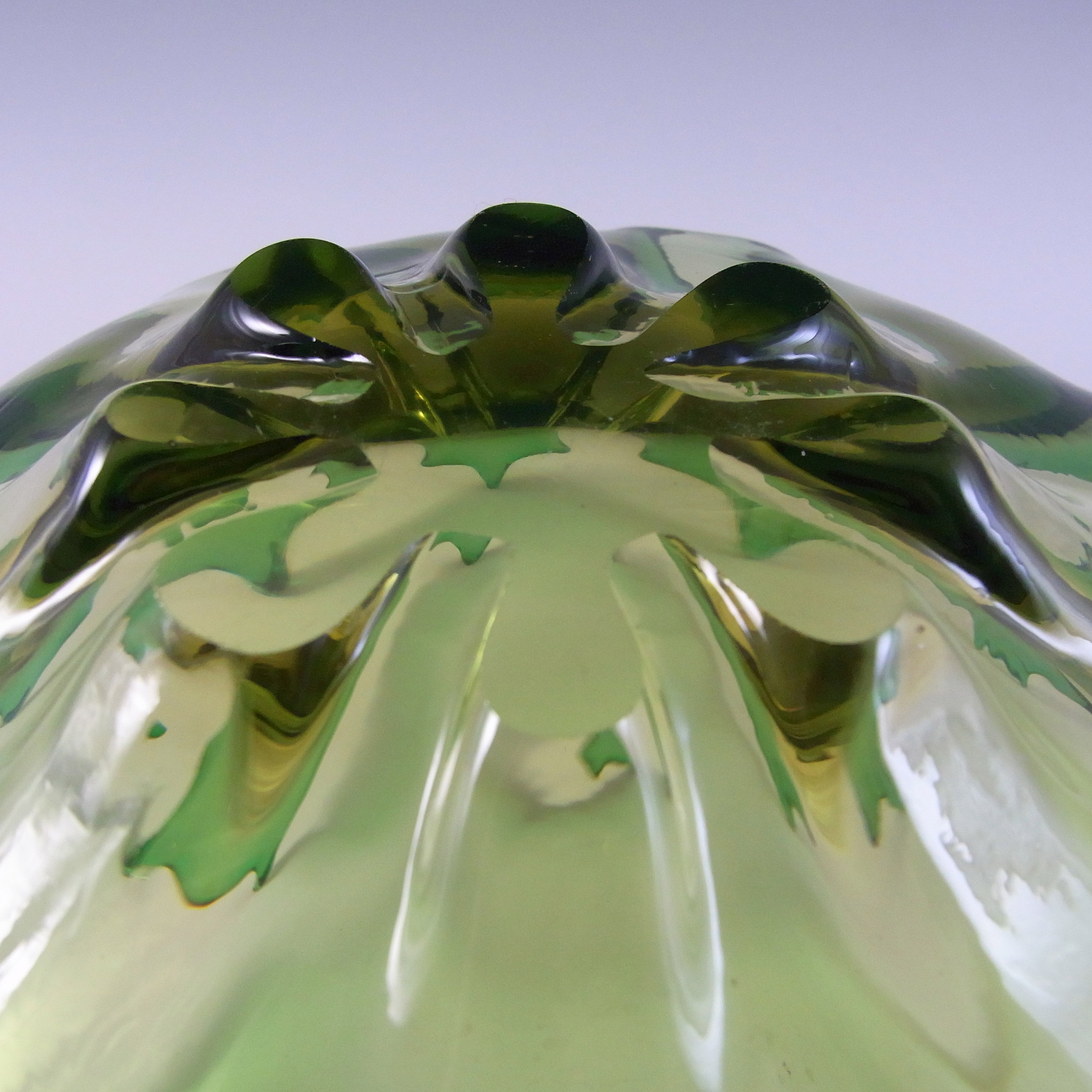(image for) Cristallo Venezia Murano Green & Amber Sommerso Glass Vintage Bowl - Click Image to Close