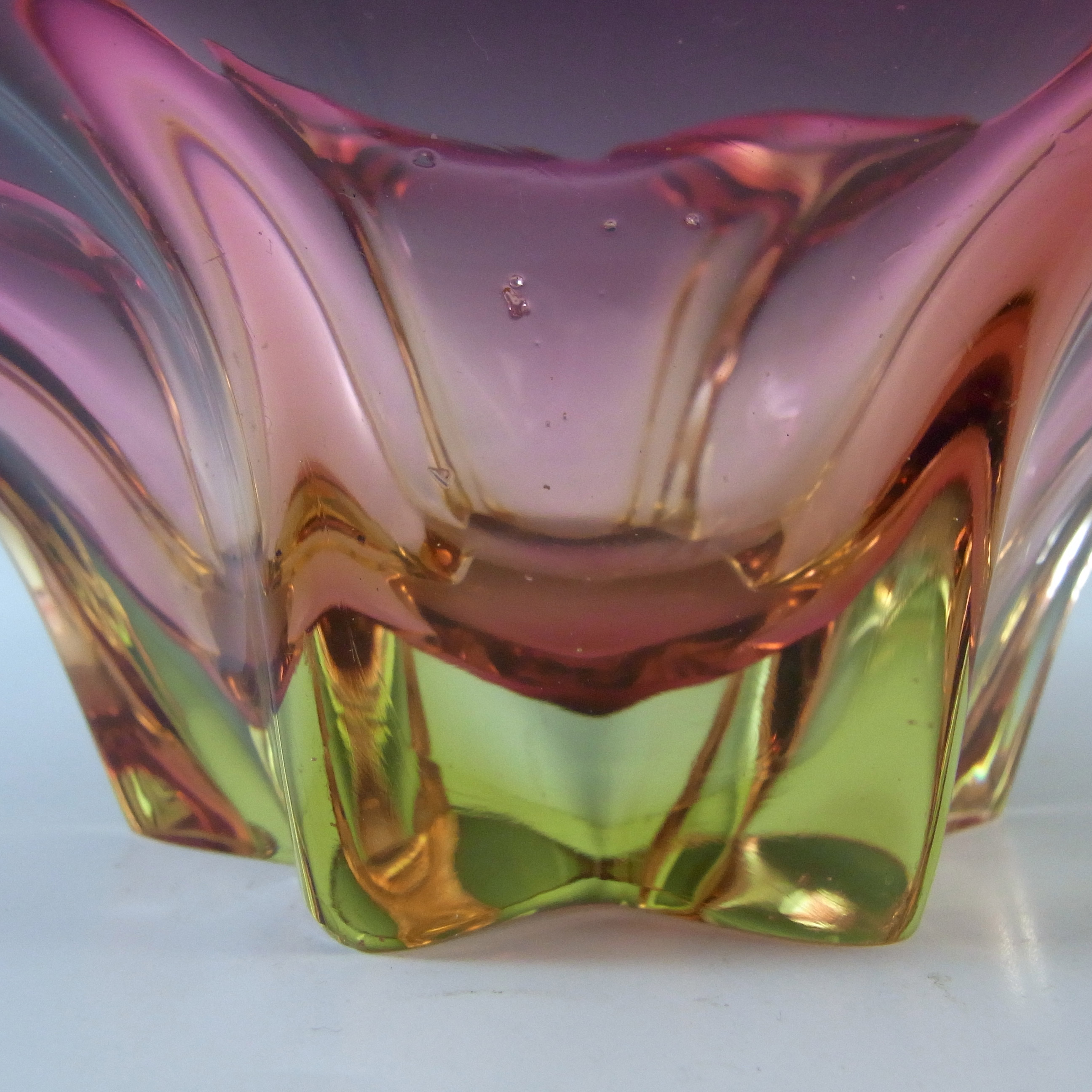 (image for) Cristallo Venezia CCC Murano Pink & Amber Sommerso Glass Bowl - Click Image to Close