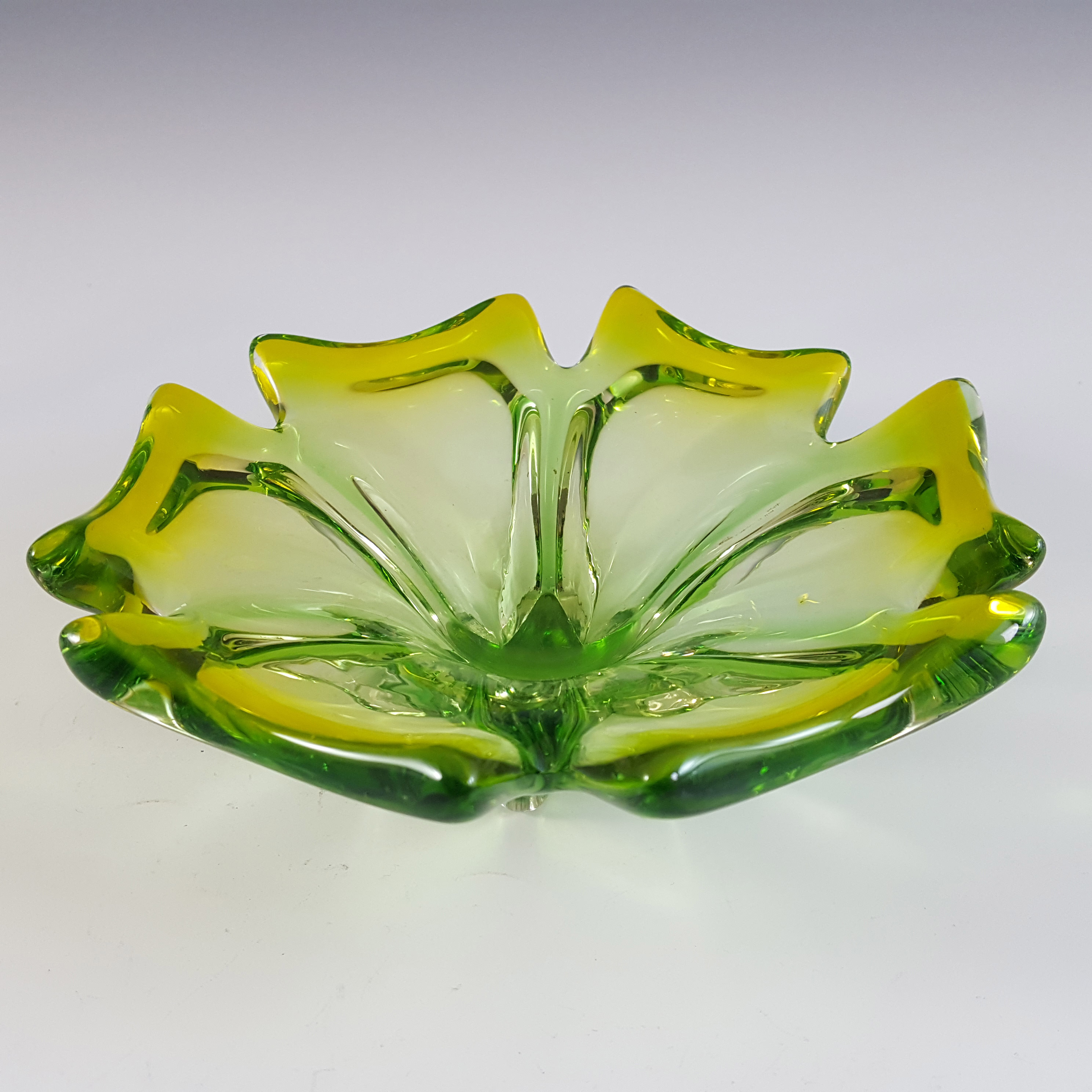 Cristallo Venezia Murano Green & Yellow Sommerso Glass Vintage Bowl - Click Image to Close