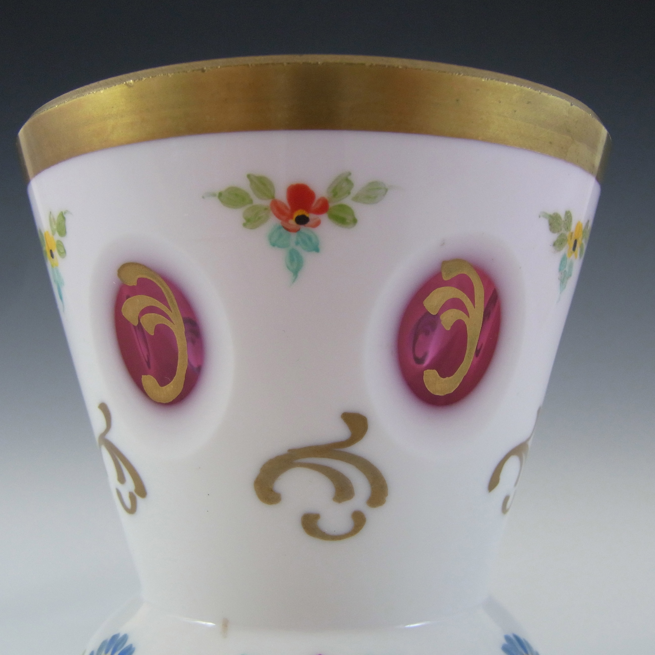 (image for) Crystalex Czech Enamelled Pink & White Overlay / Cut Glass Vase - Click Image to Close
