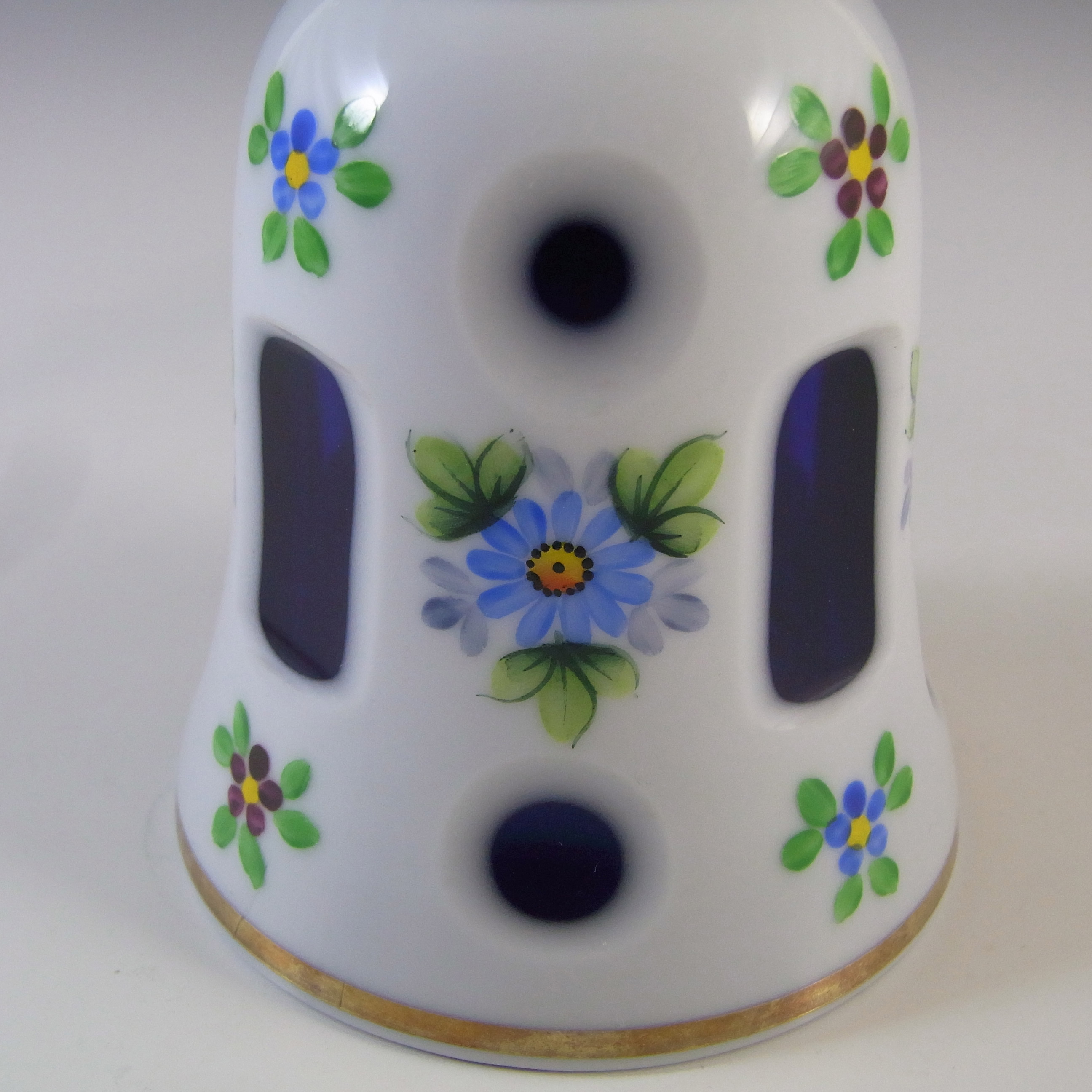 (image for) Crystalex Czech Enamelled Blue & White Overlay / Cut Glass Bell - Click Image to Close
