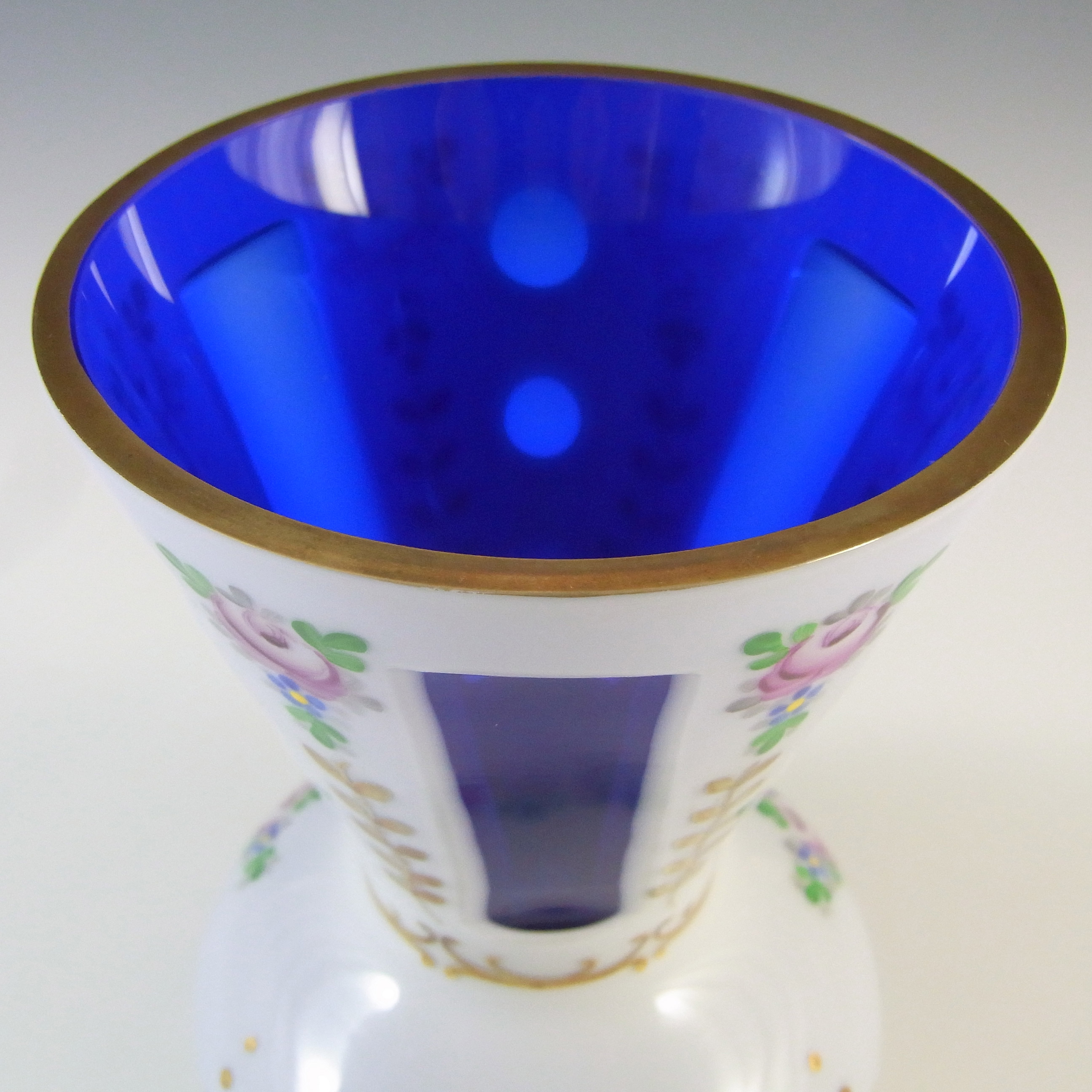 (image for) Crystalex Czech Enamelled Blue & White Overlay / Cut Glass Vase - Click Image to Close