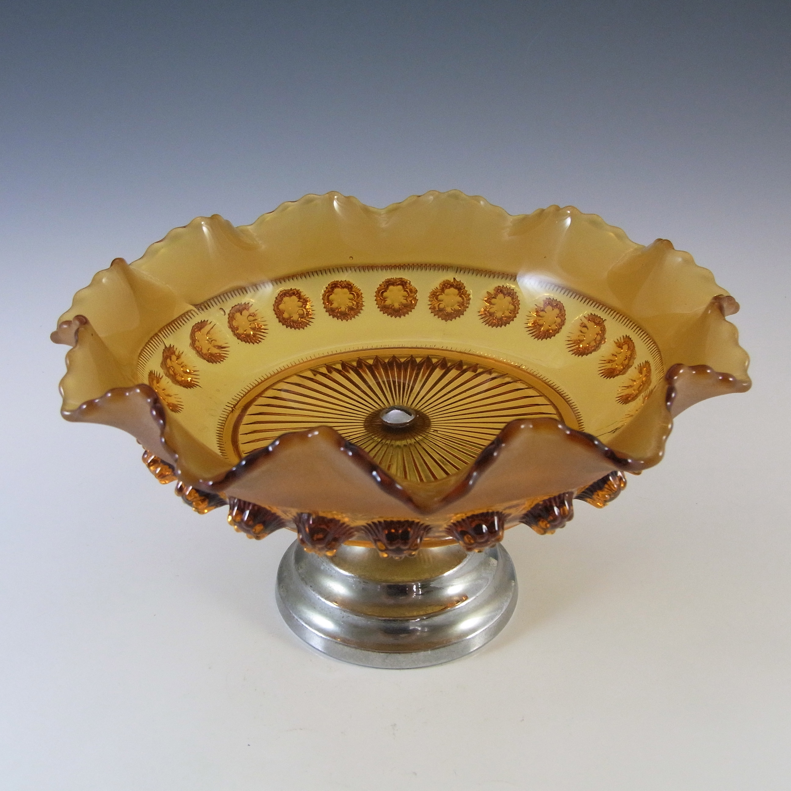 (image for) Davidson #269 Art Deco Amber Glass 'Blackberry Prunt' Bowl - Click Image to Close
