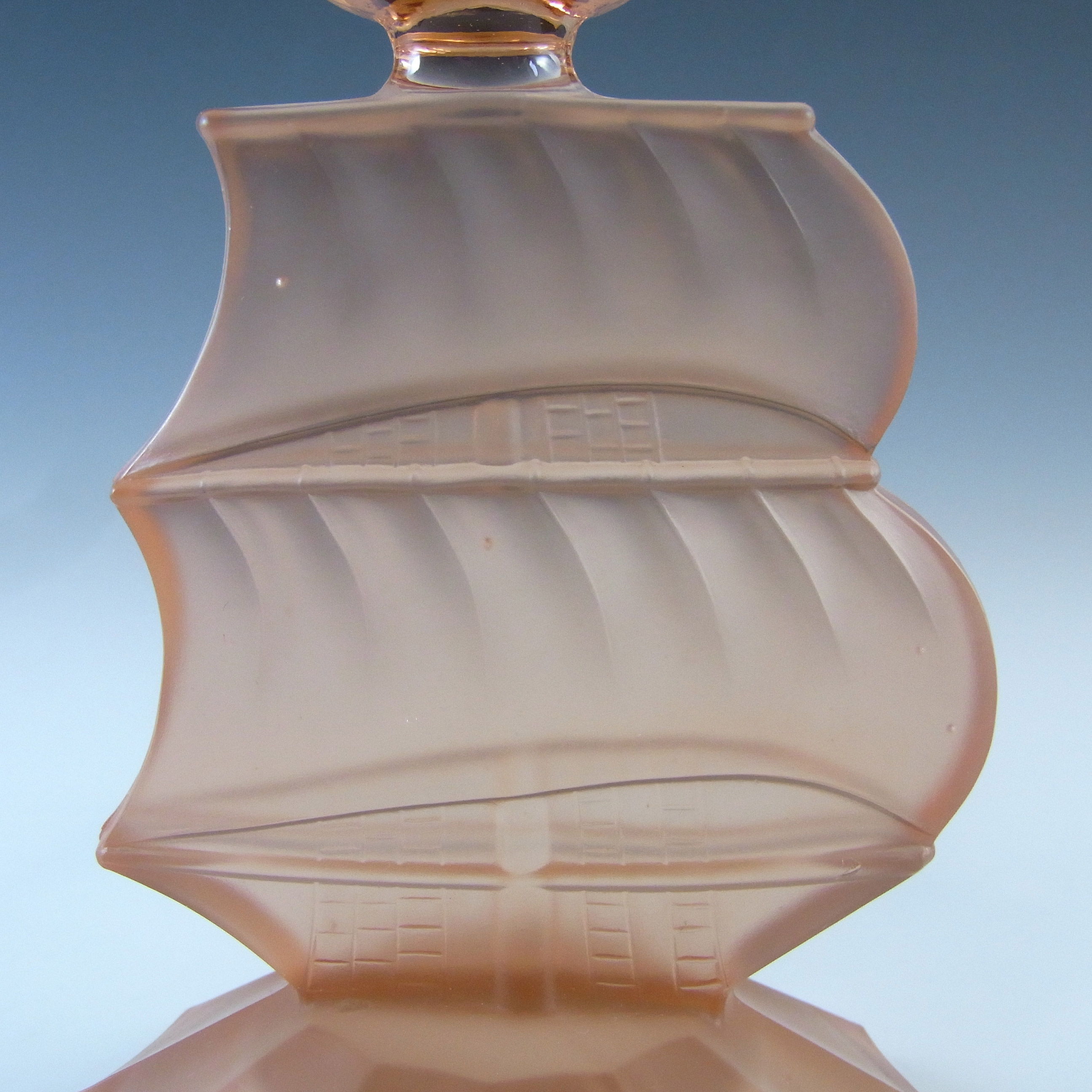(image for) Art Deco 1930's Vintage Pink Glass Sailing Ship Candlestick - Click Image to Close