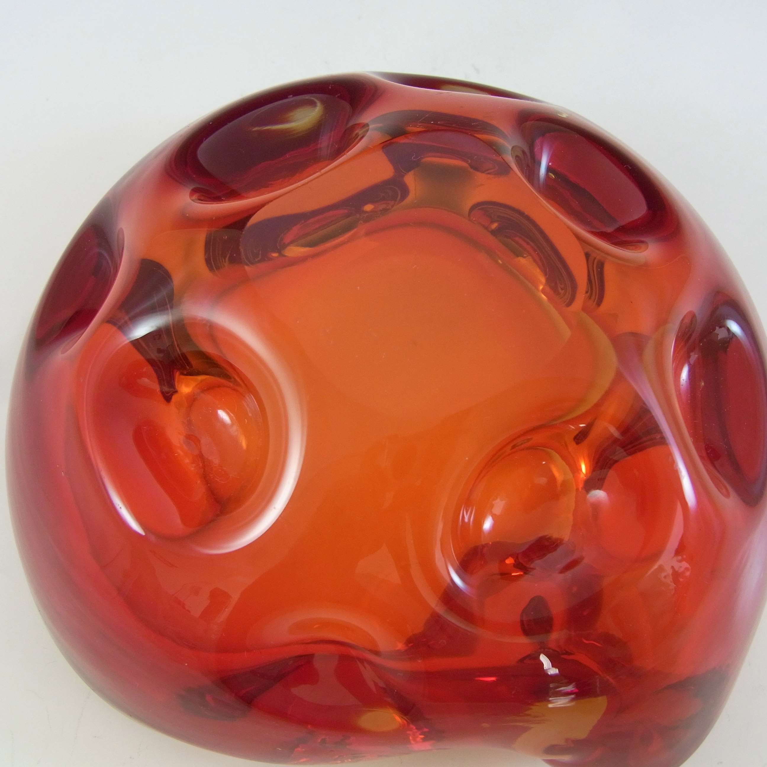 (image for) Murano Vintage Red & Amber Glass Dimpled Shell Bowl - Click Image to Close