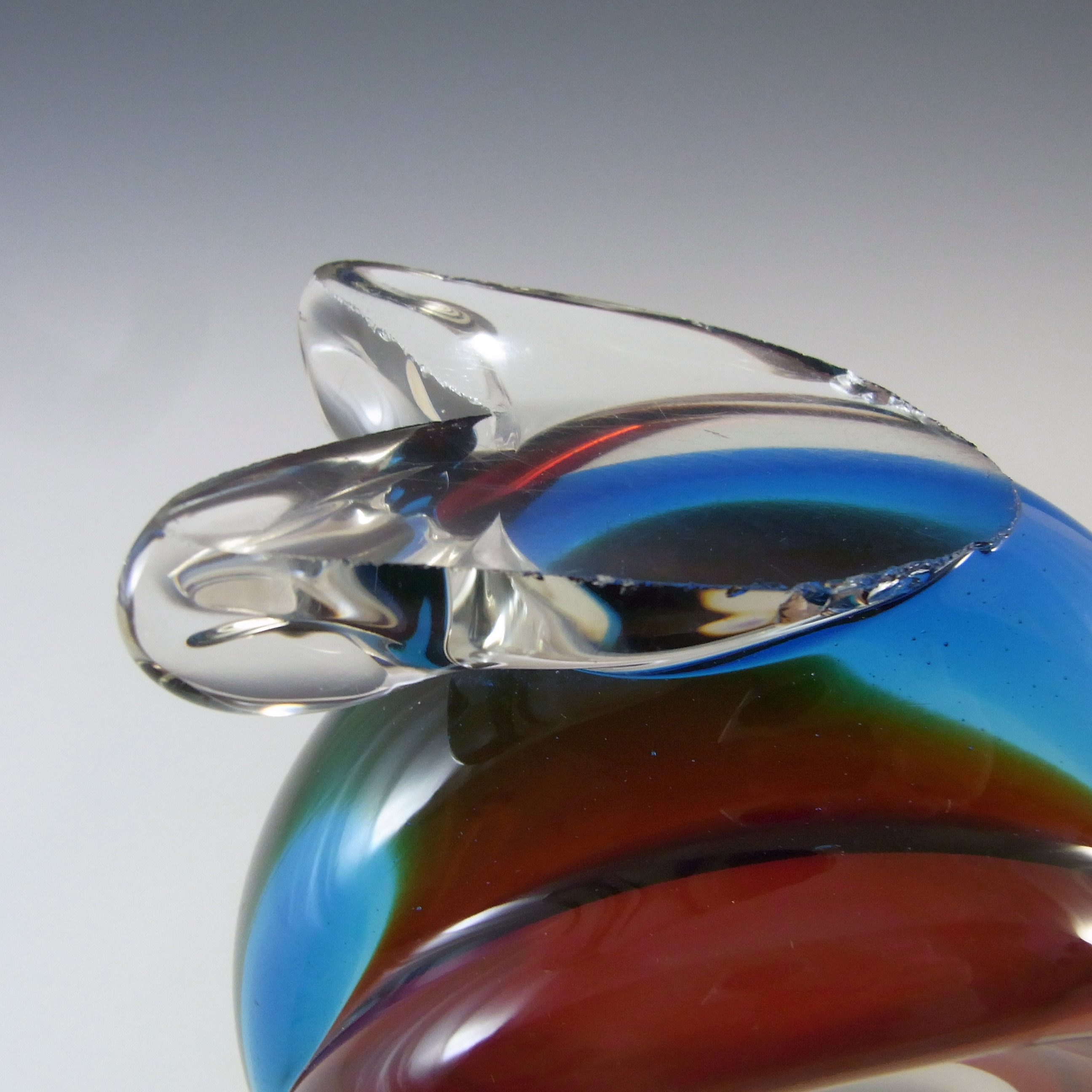 Murano Red & Blue Sommerso Glass Duck or Swan Figurine - Click Image to Close