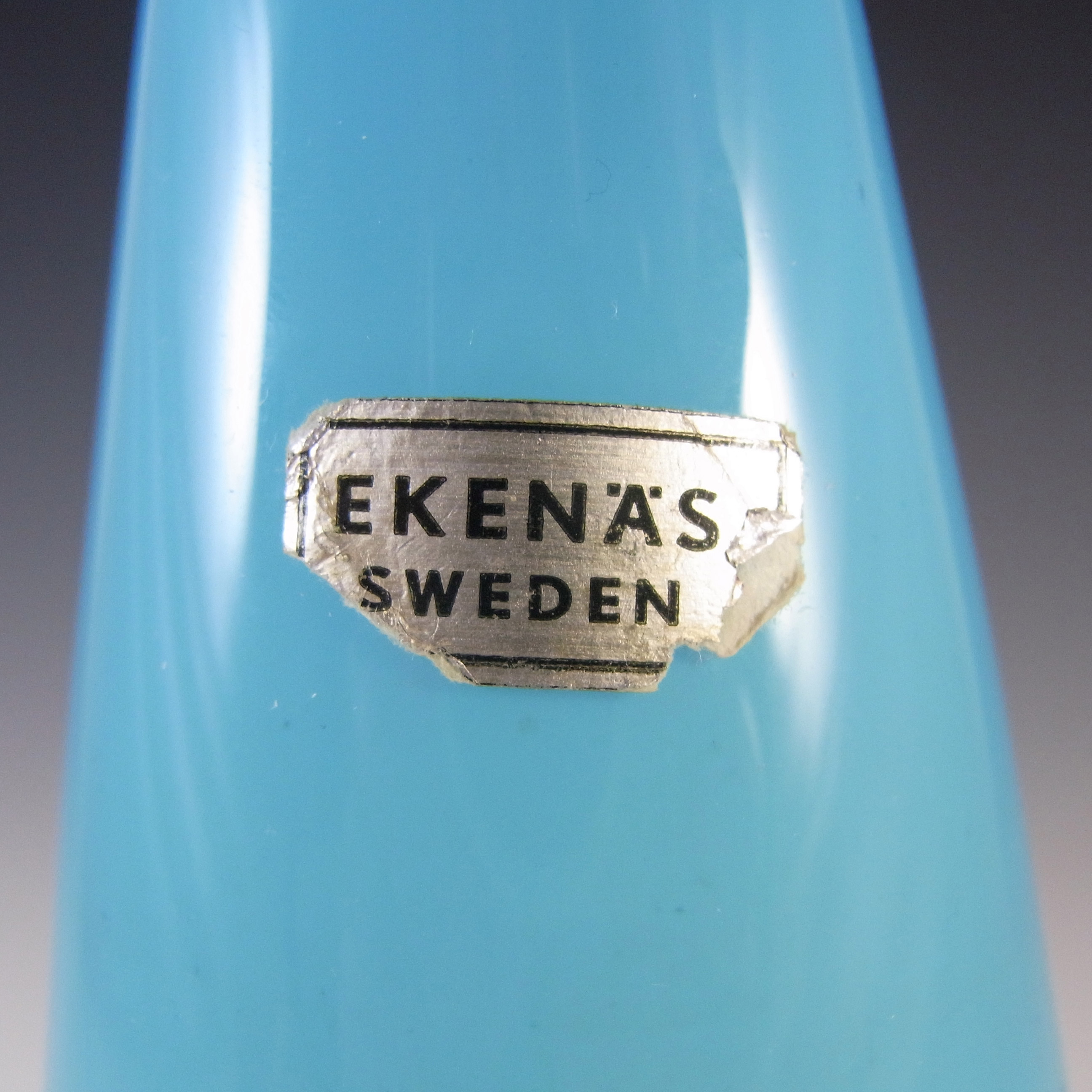 (image for) LABELLED Ekenas Swedish Blue Retro Cased Glass Vase - Click Image to Close