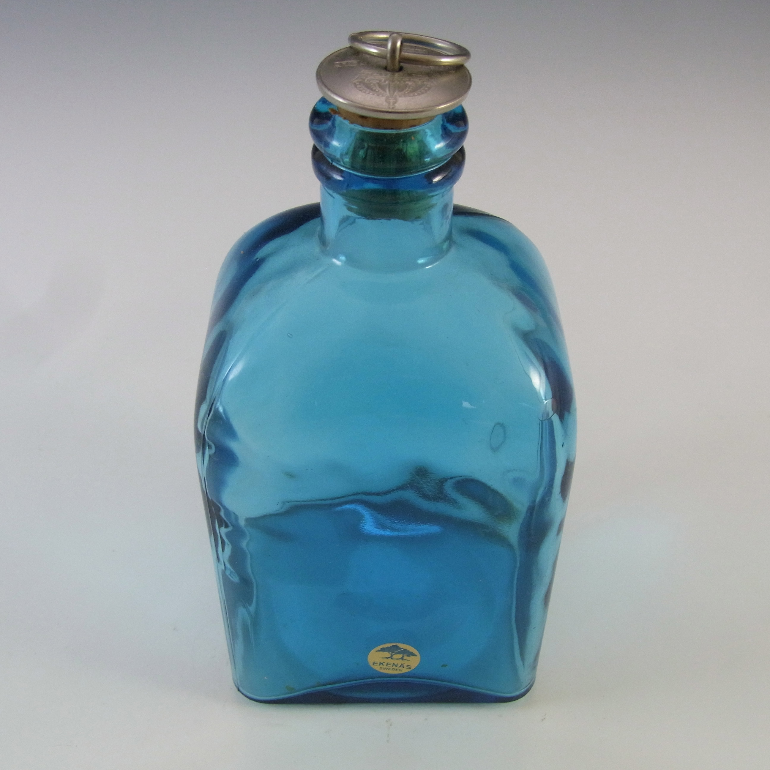 LABELLED Ekenas Vintage Swedish Blue Retro Glass Bottle - Click Image to Close