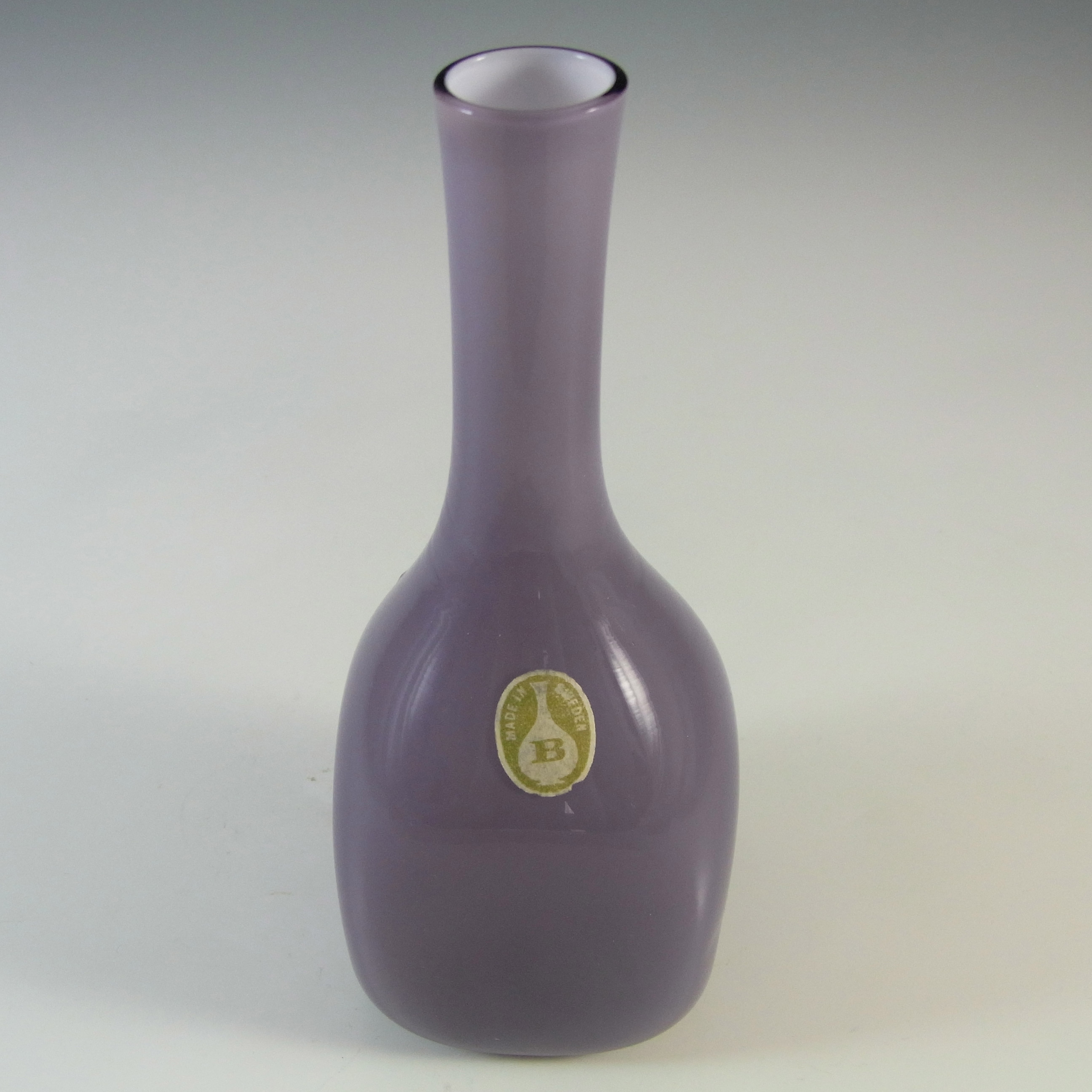 LABELLED Ekenas Swedish Purple Retro Cased Glass Vase - Click Image to Close