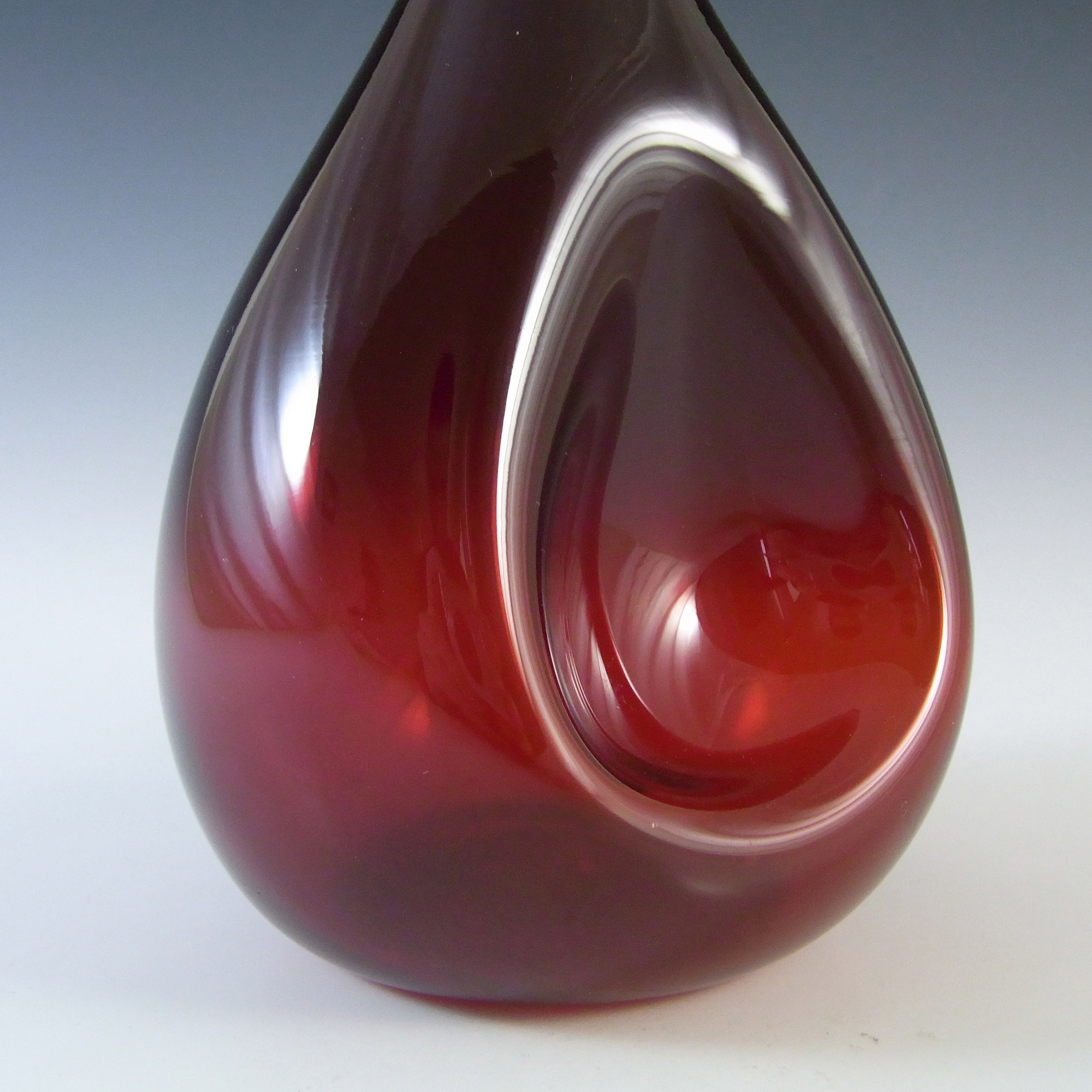 (image for) Elme Scandinavian Red Glass Dimpled Vase by Gunnar Ander - Click Image to Close