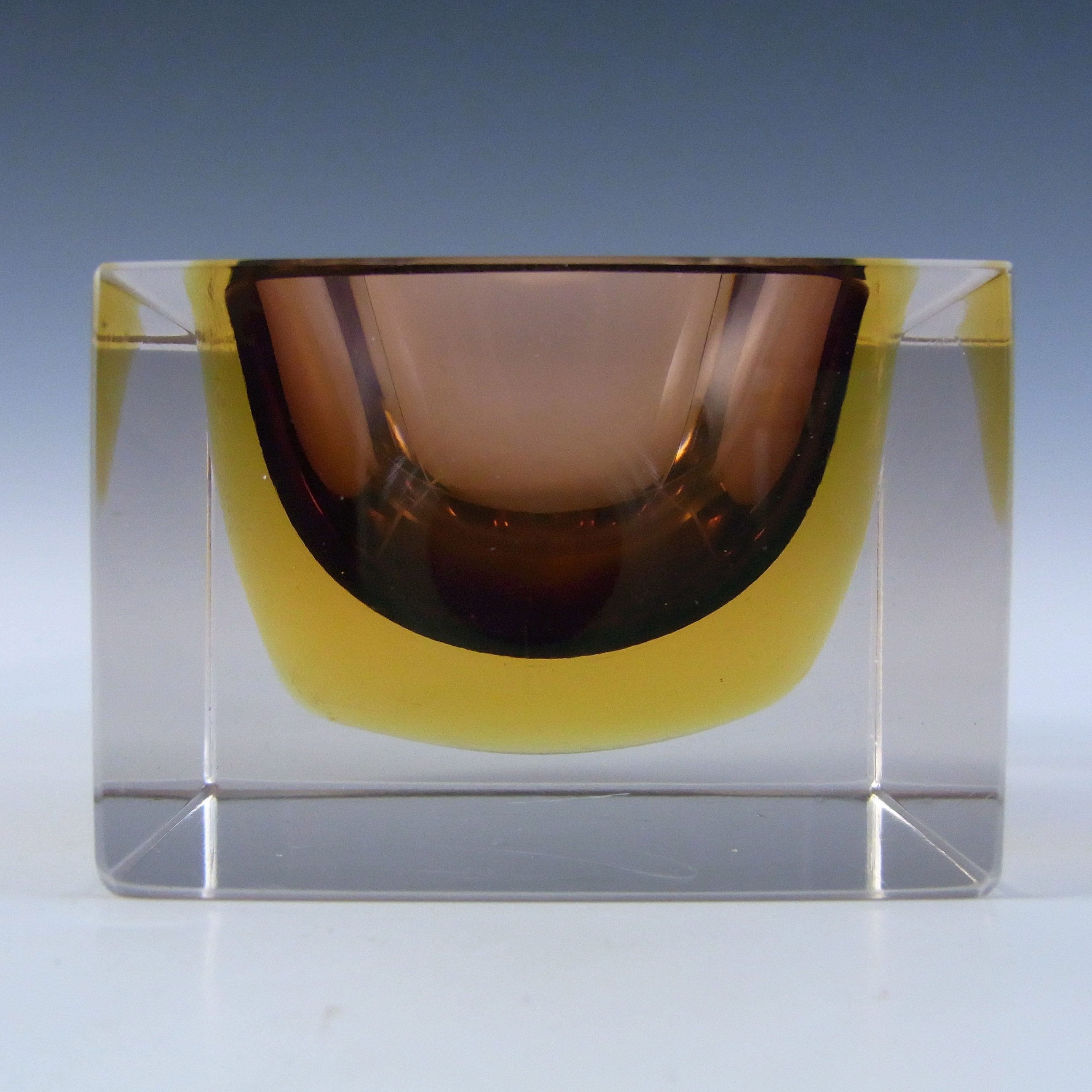 Murano Faceted Brown & Amber Sommerso Glass Vintage Bowl - Click Image to Close
