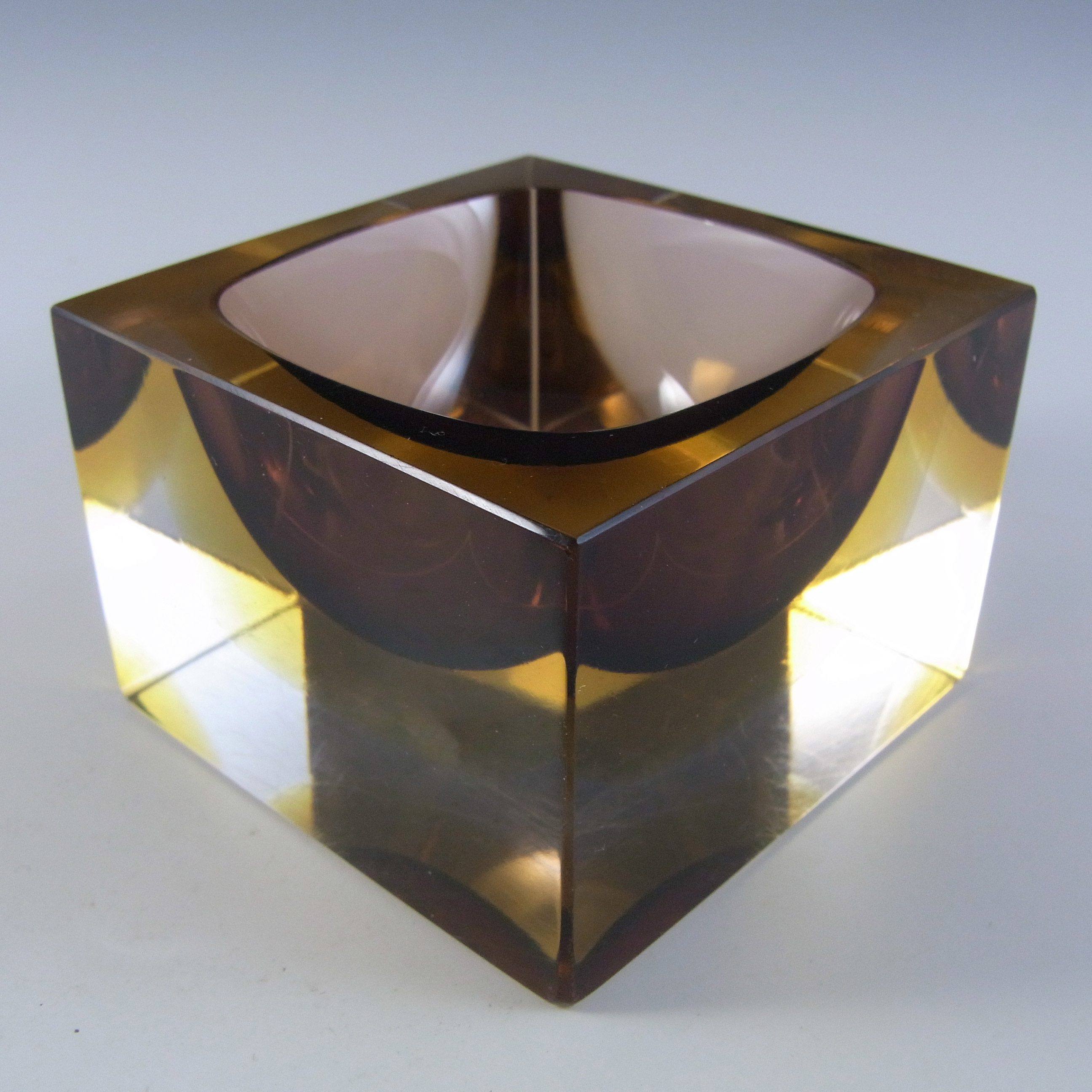 (image for) Murano Faceted Brown & Amber Sommerso Glass Vintage Bowl - Click Image to Close