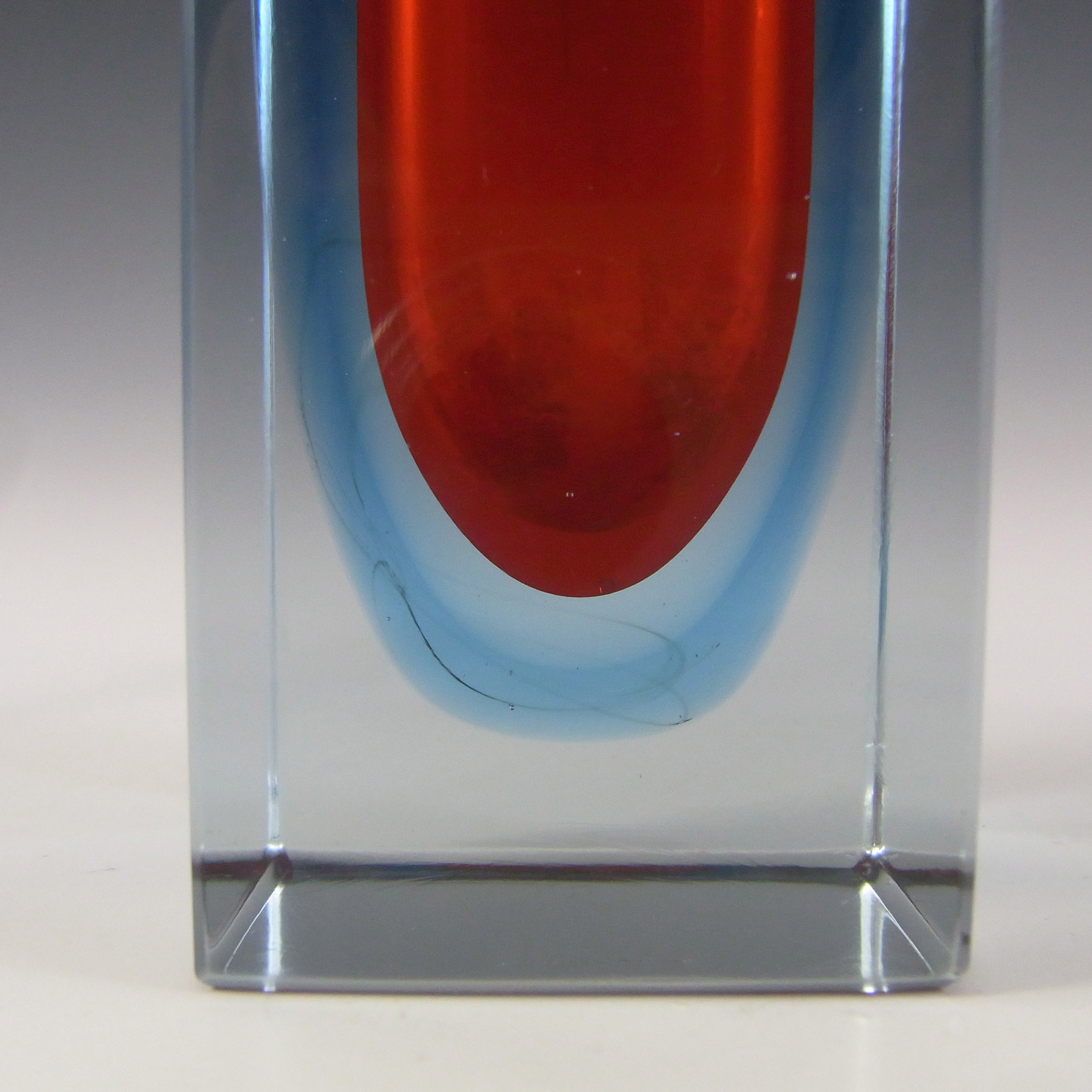 (image for) Murano Faceted Red & Blue Sommerso Glass Vintage Block Vase - Click Image to Close
