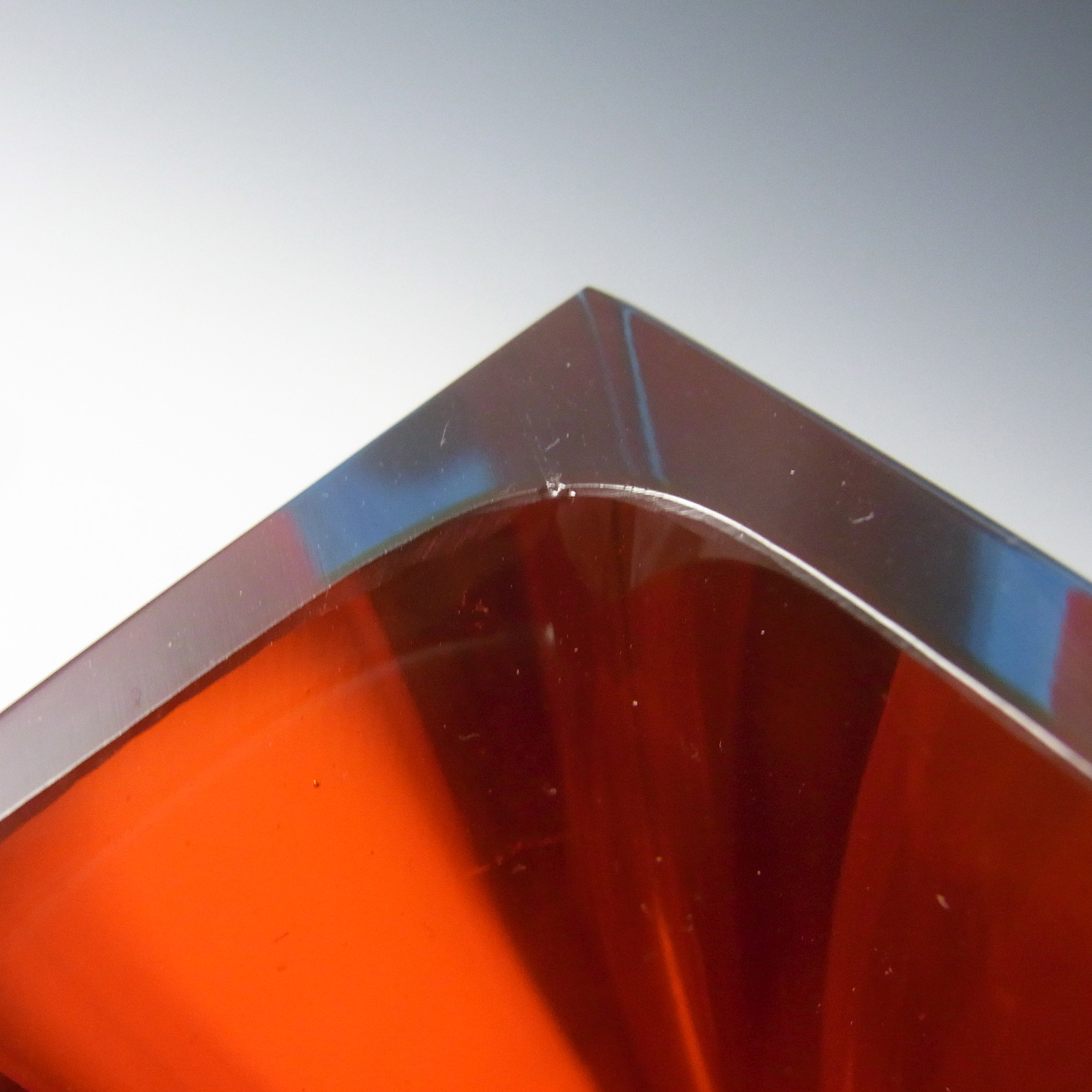 (image for) Murano Faceted Red & Blue Sommerso Glass Vintage Block Vase - Click Image to Close