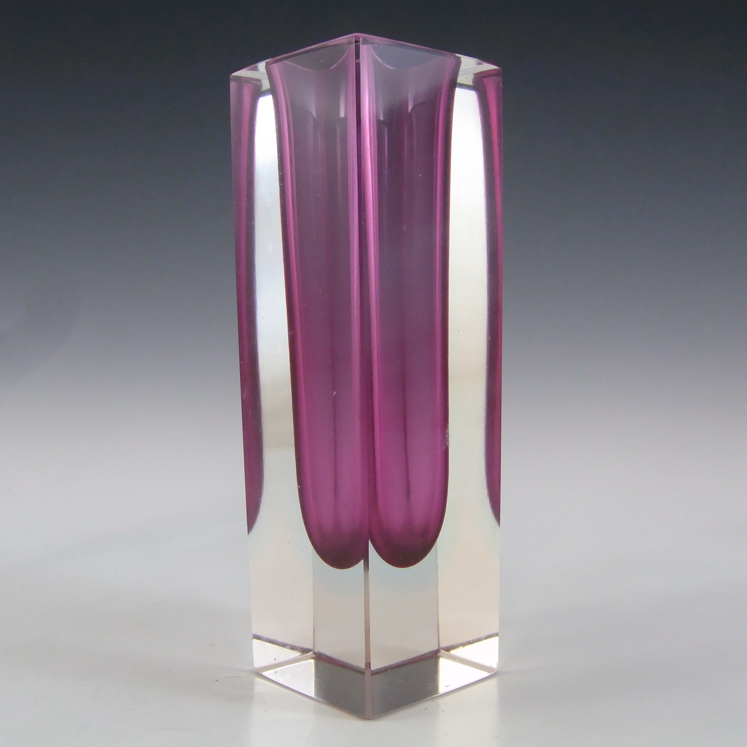 Murano Faceted Purple & Blue Sommerso Glass Vintage Block Vase - Click Image to Close