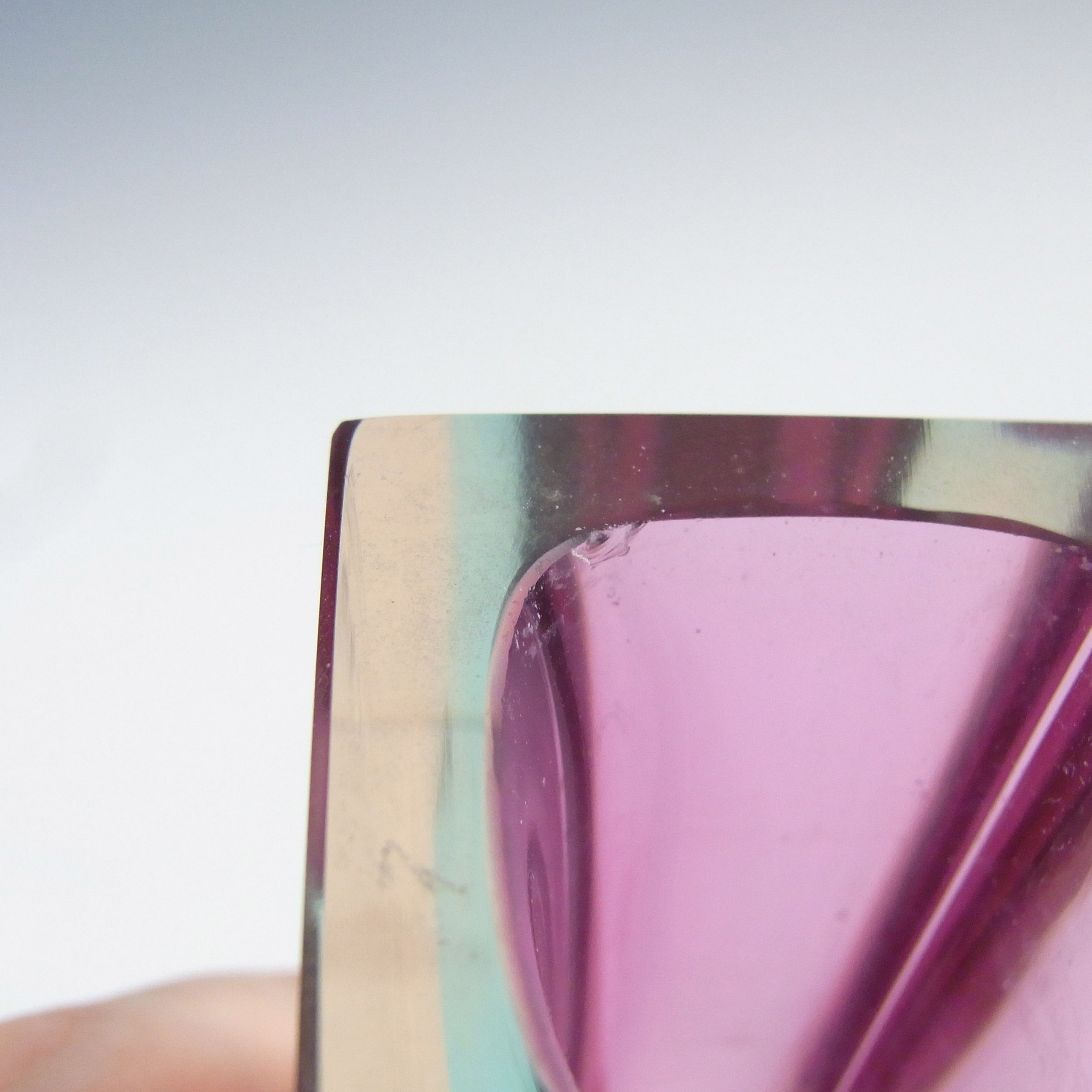 (image for) Murano Faceted Purple & Blue Sommerso Glass Vintage Block Vase - Click Image to Close