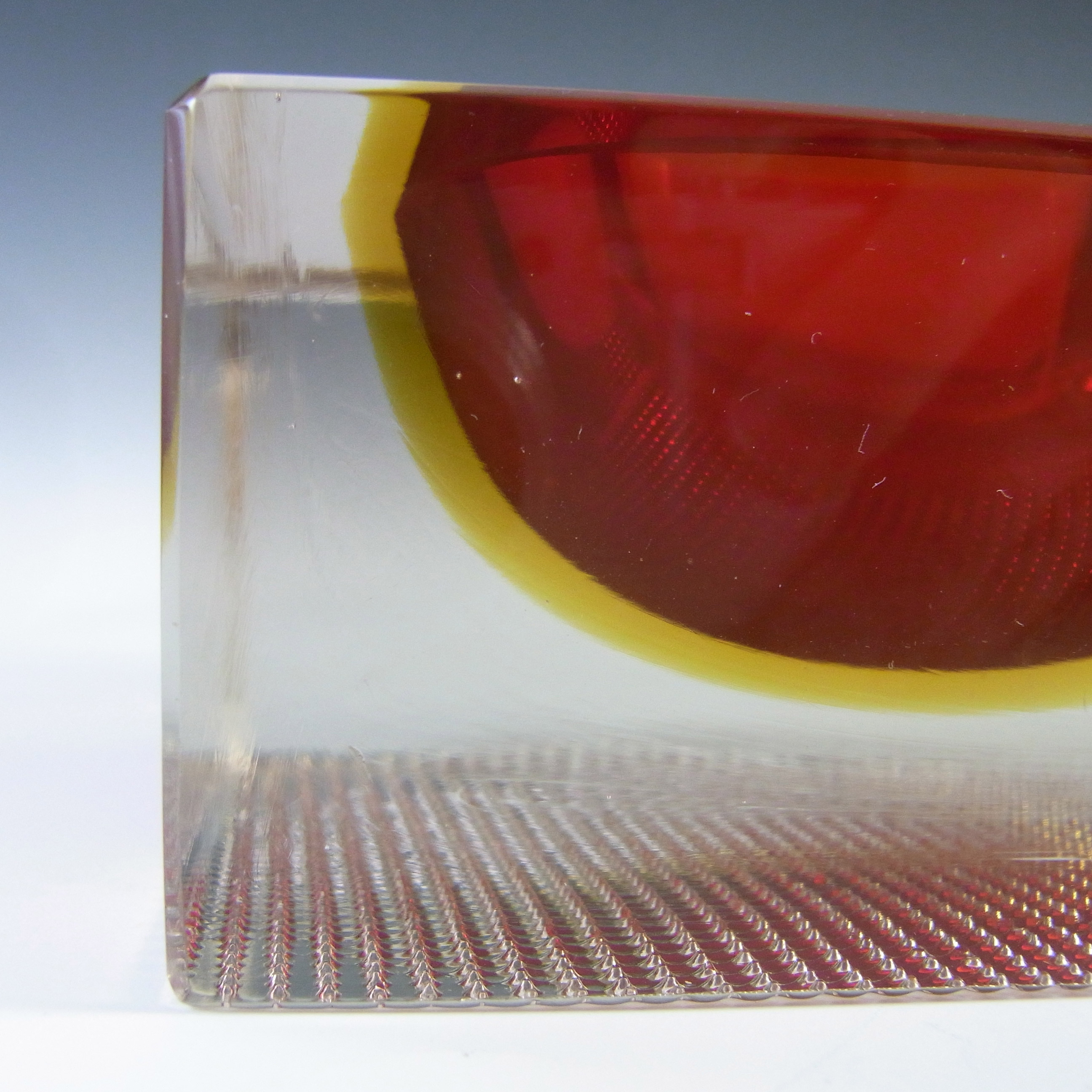 (image for) Murano Faceted Red & Amber Sommerso Glass Textured Bowl - Click Image to Close