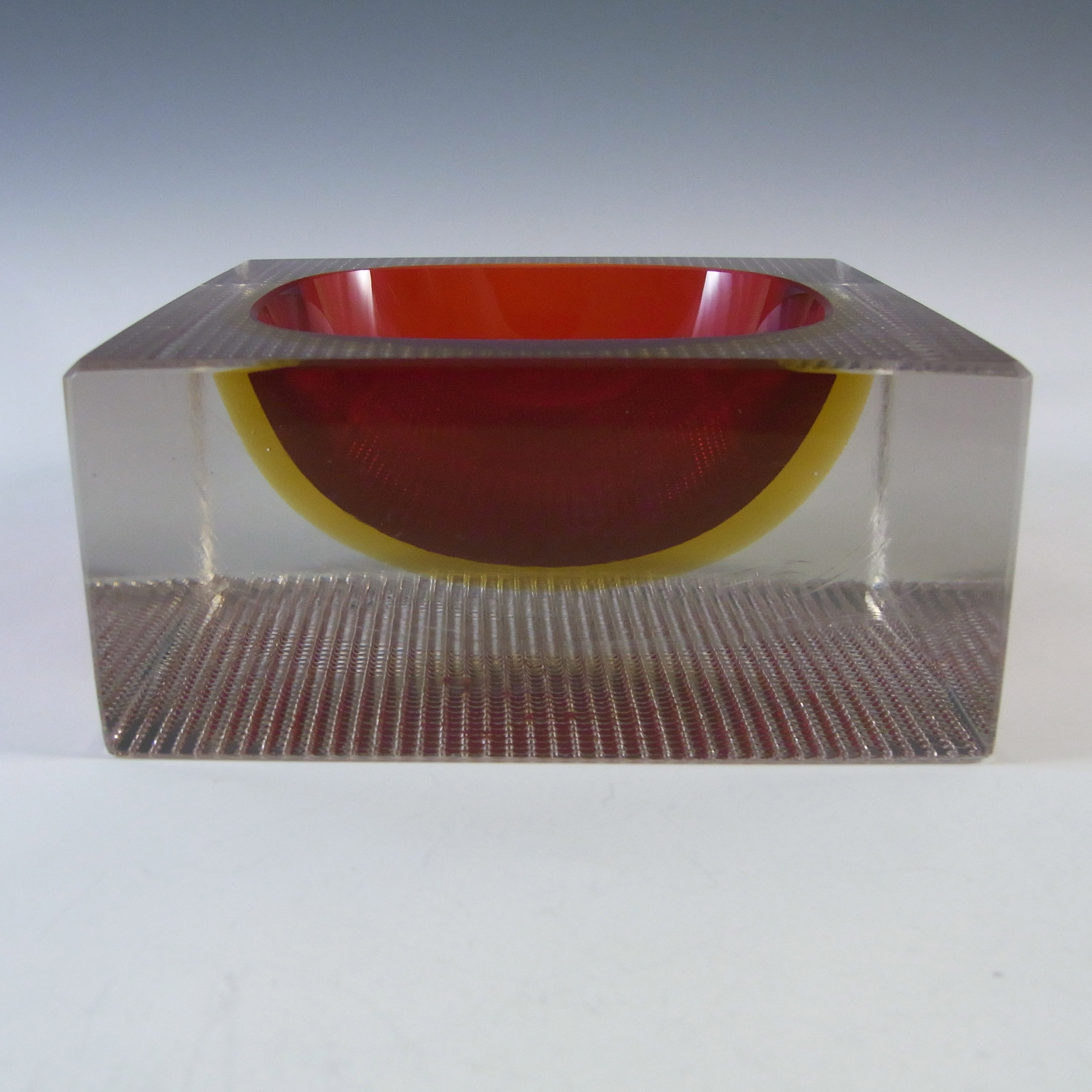 (image for) Murano Faceted Red & Amber Sommerso Glass Textured Bowl - Click Image to Close