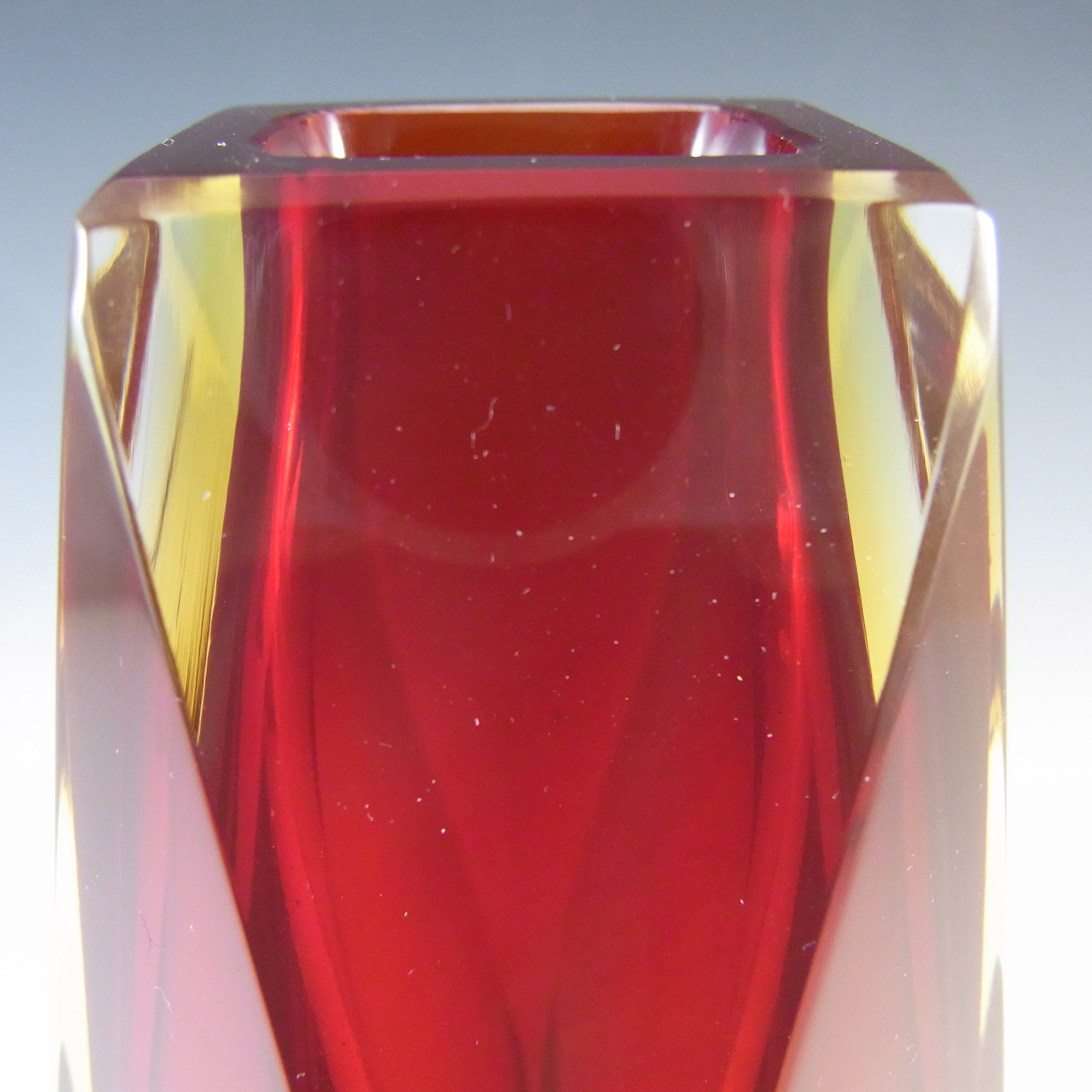 (image for) Murano Faceted Red & Amber Sommerso Glass 8 Inch Block Vase - Click Image to Close