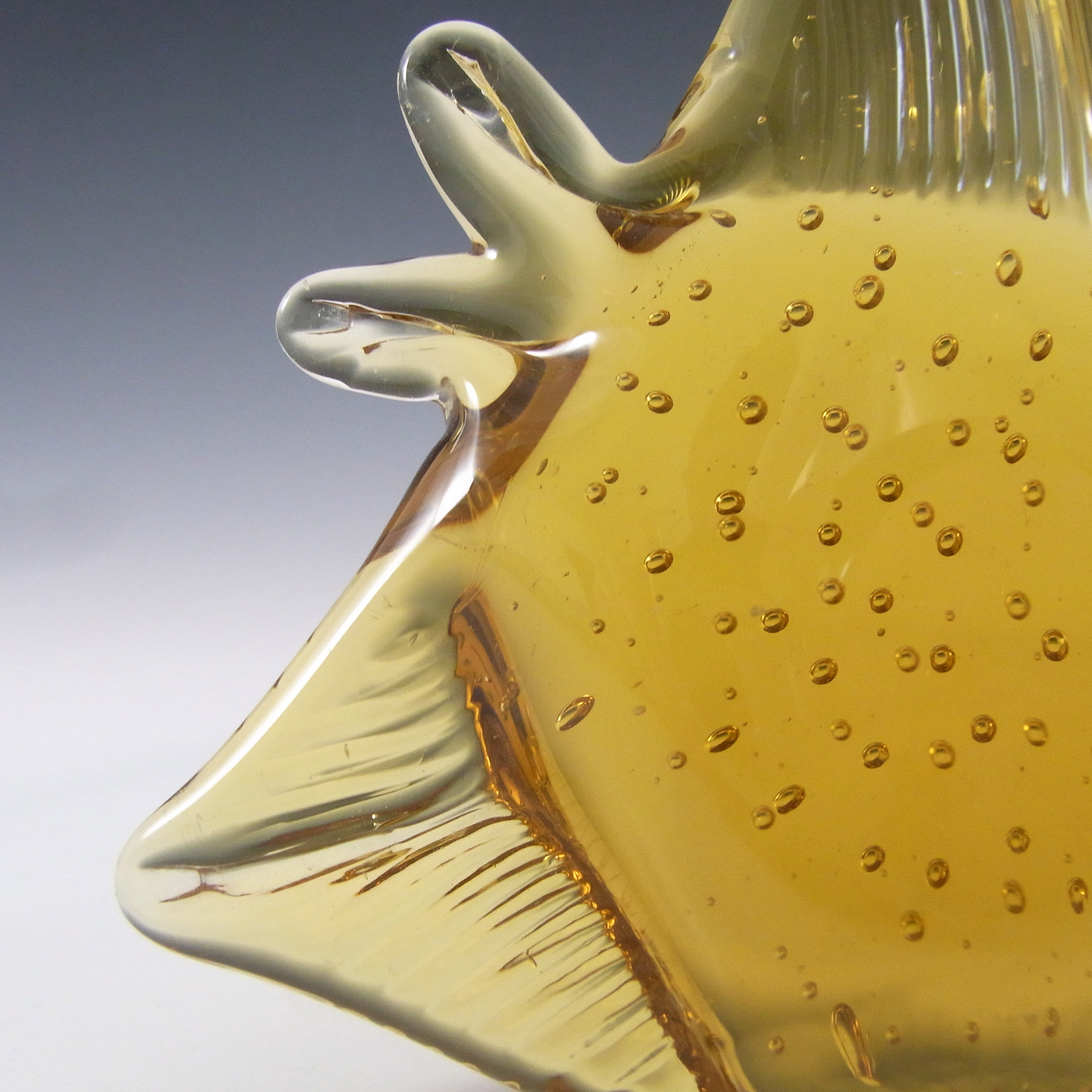 Vintage Amber Glass Bubble Fish Figurine / Sculpture - Click Image to Close