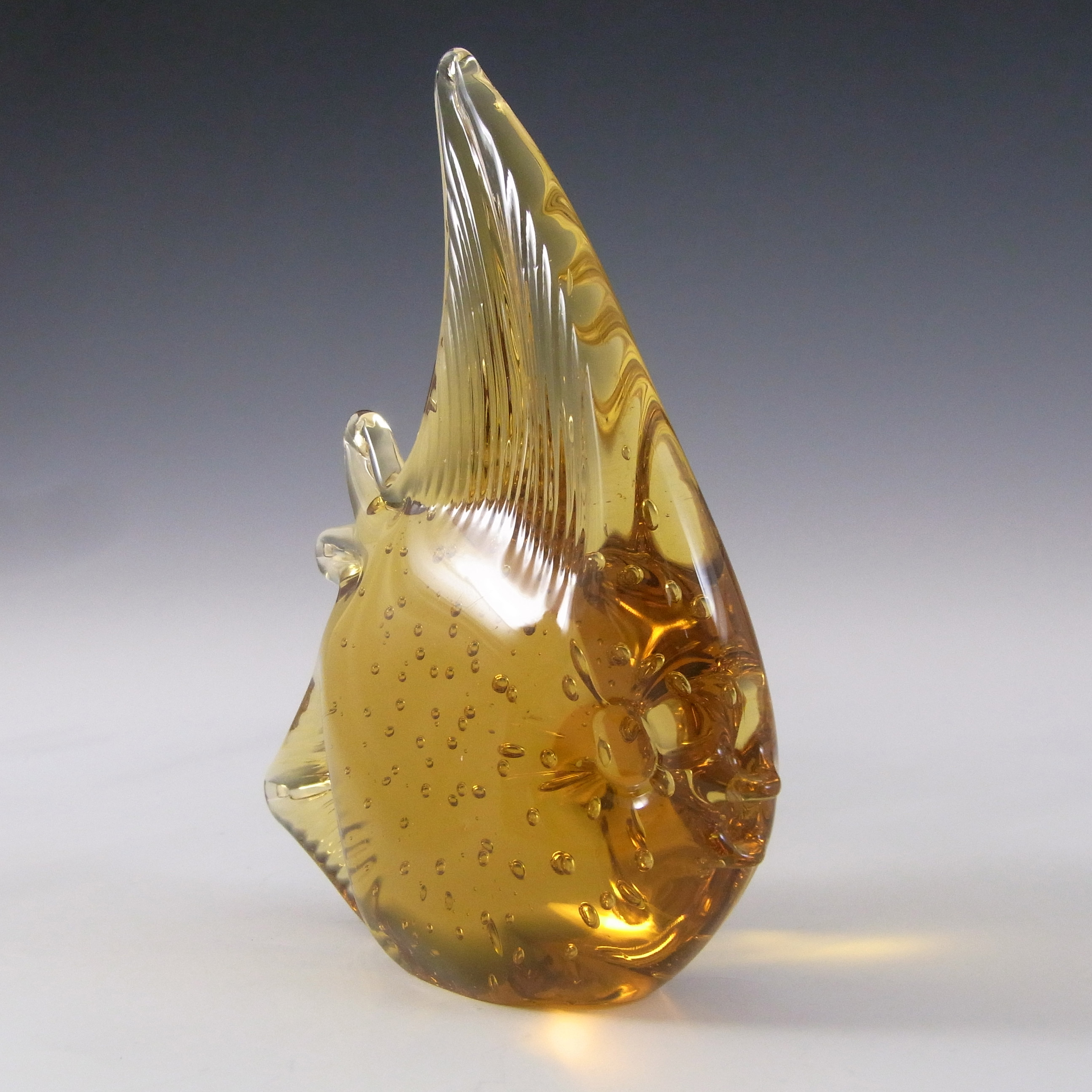 (image for) Vintage Amber Glass Bubble Fish Figurine / Sculpture - Click Image to Close
