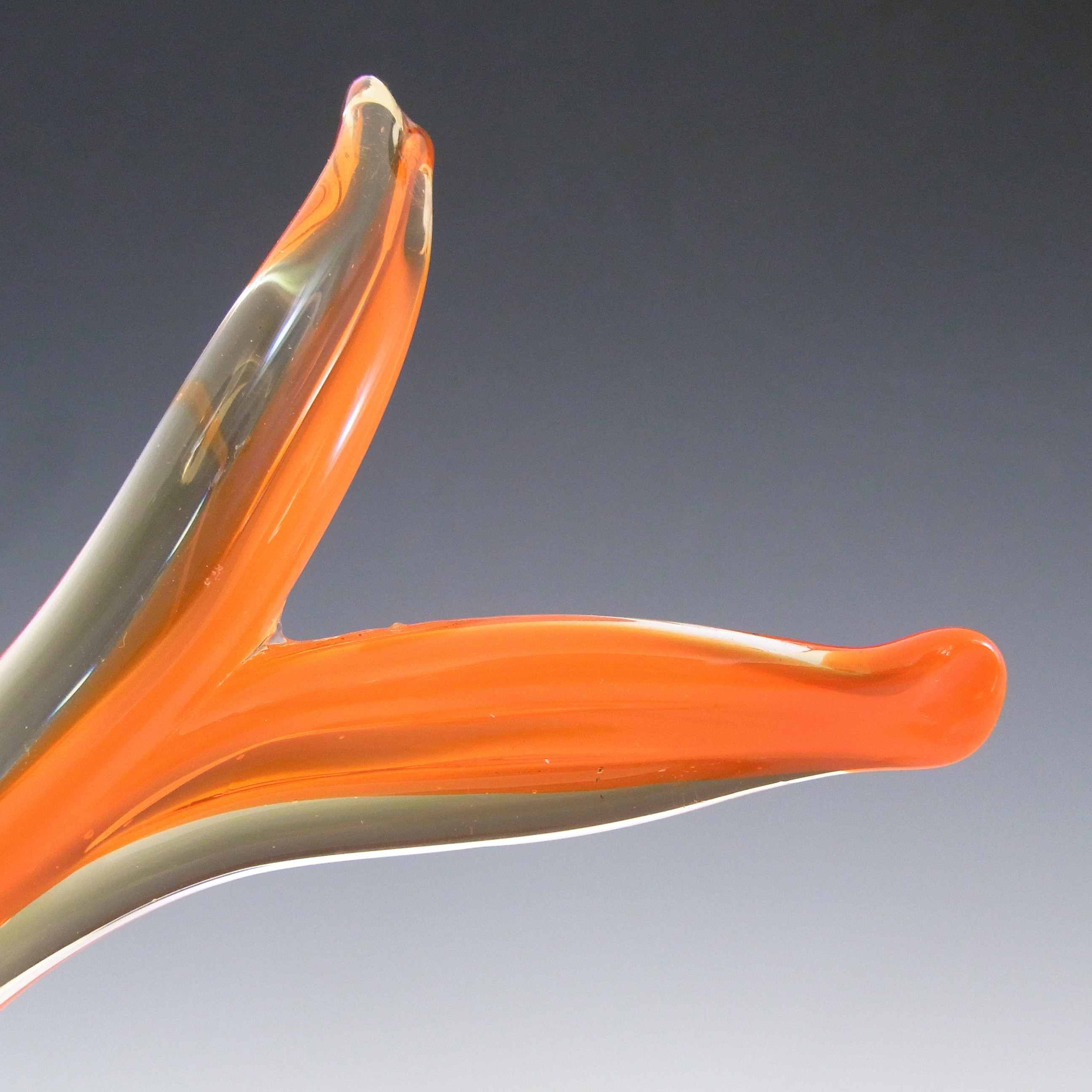 Murano Vintage Orange & Amber Sommerso Glass Fish Sculpture - Click Image to Close