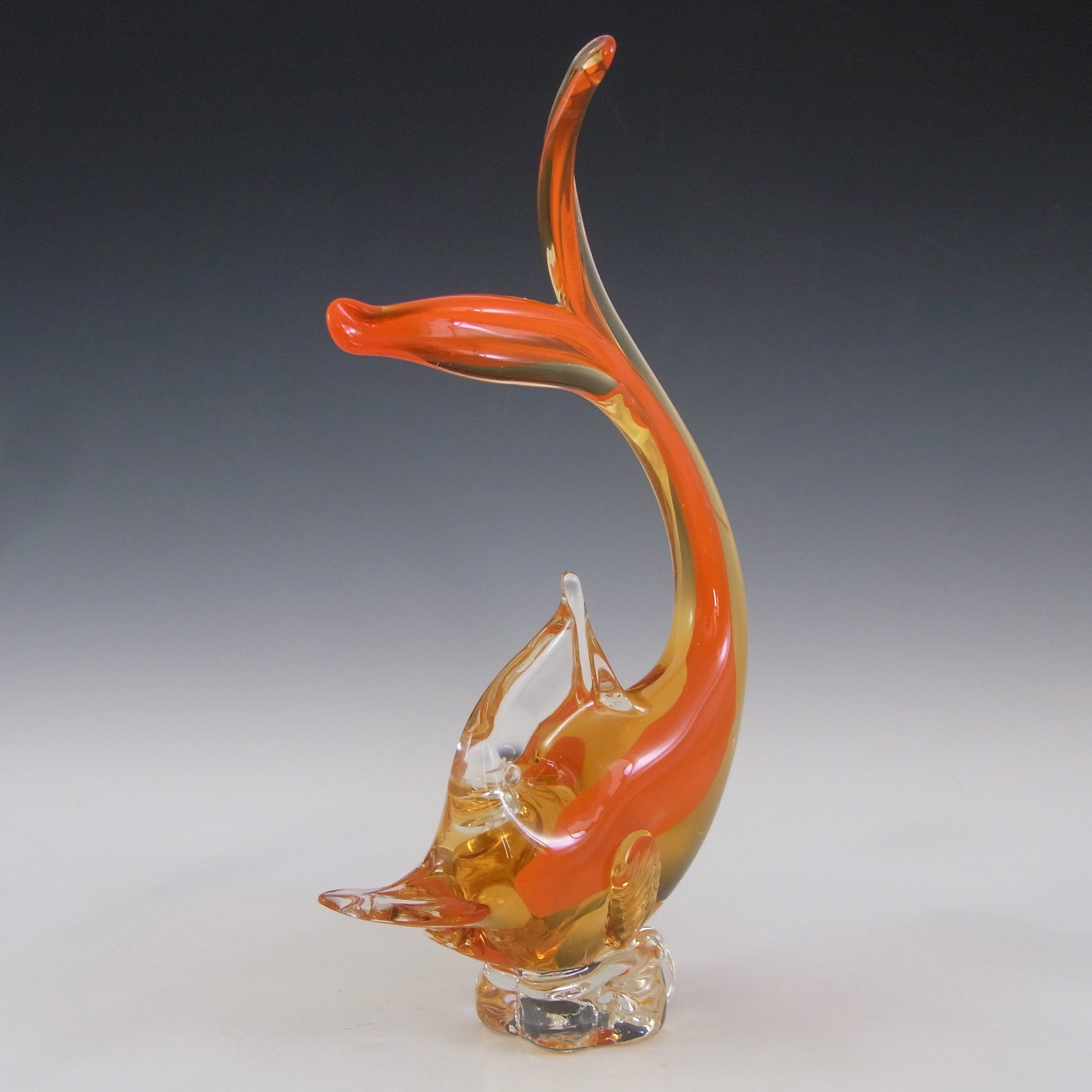 Murano Vintage Orange & Amber Sommerso Glass Fish Sculpture - Click Image to Close