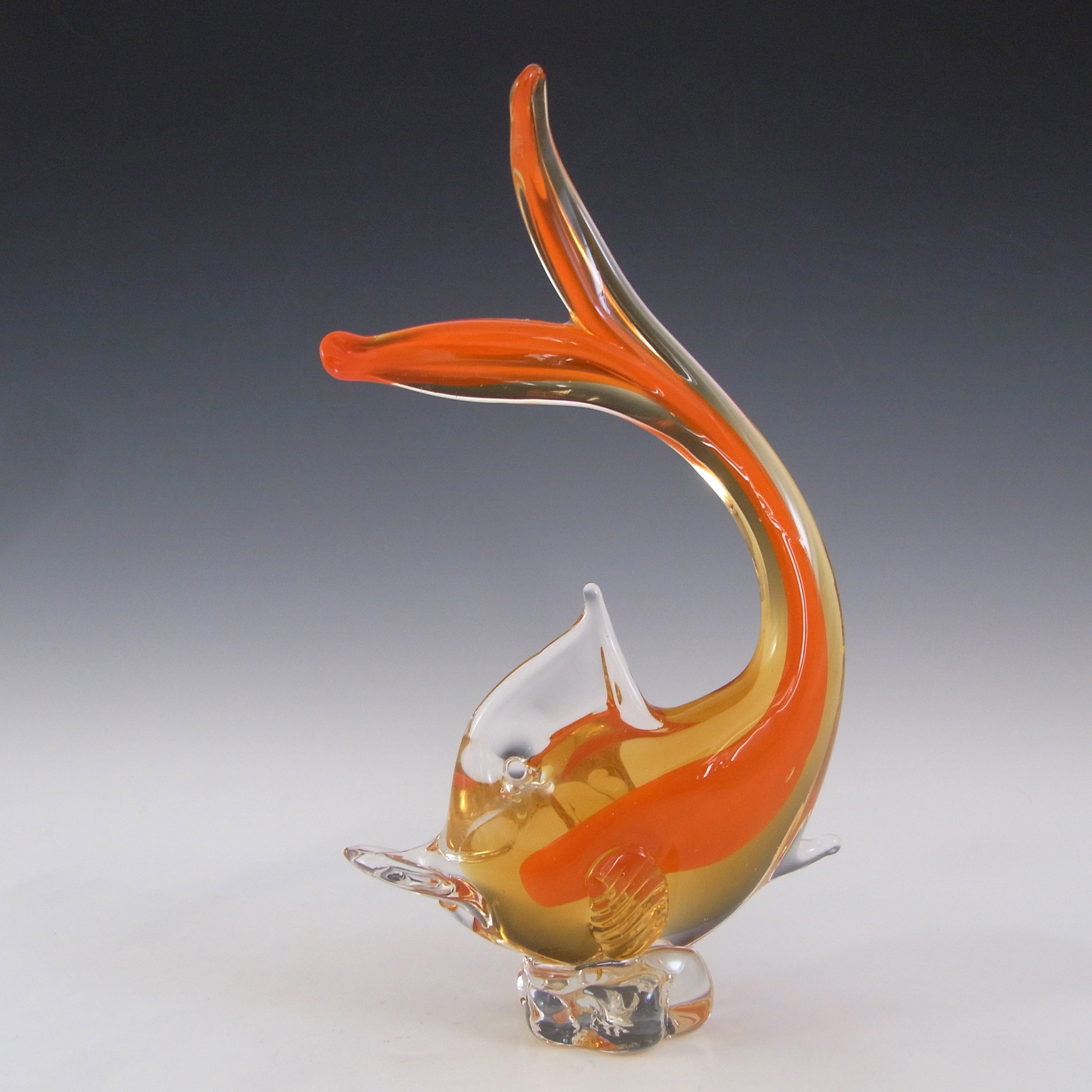 (image for) Murano Vintage Orange & Amber Sommerso Glass Fish Sculpture - Click Image to Close