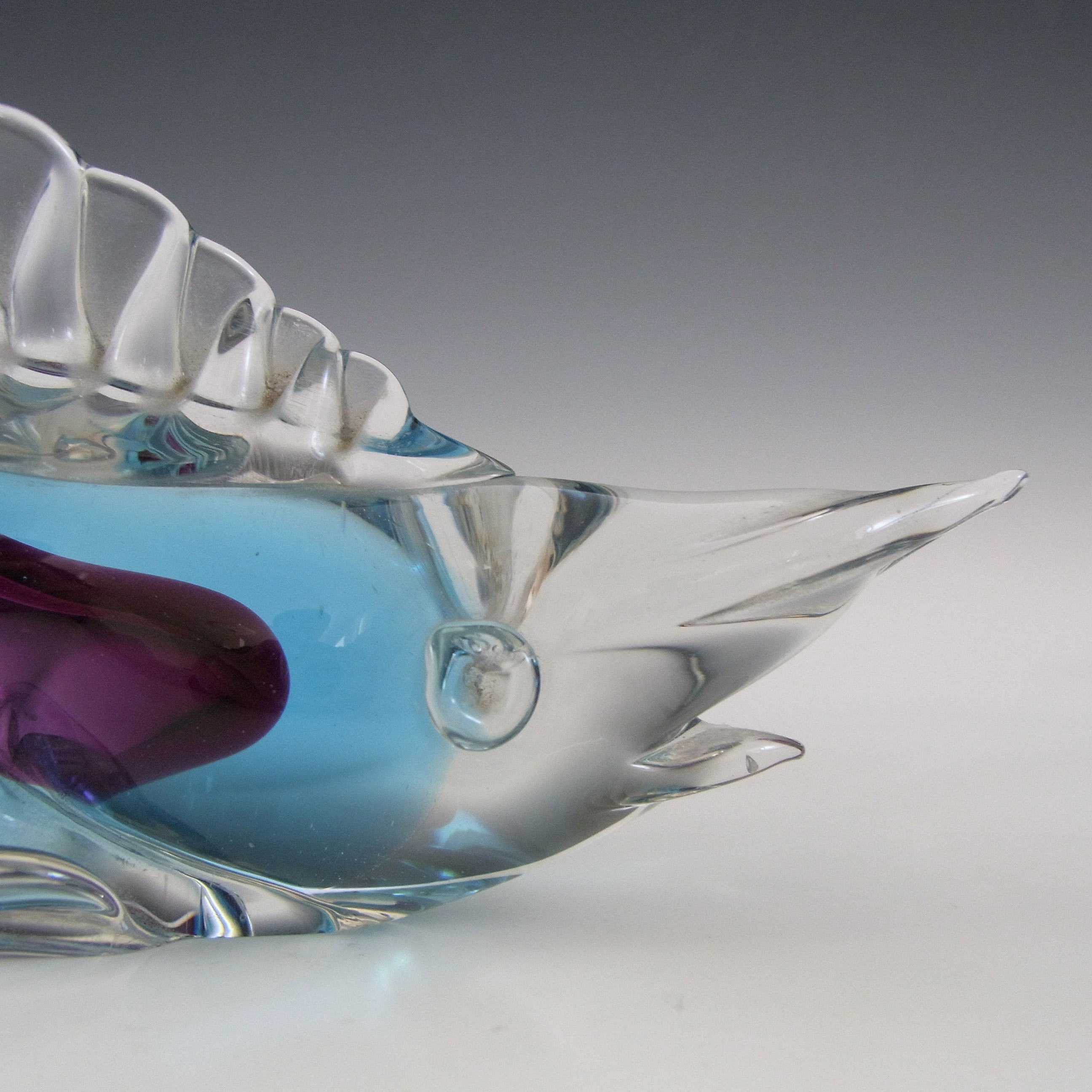 (image for) Murano Vintage Purple & Blue Sommerso Glass Fish Sculpture - Click Image to Close