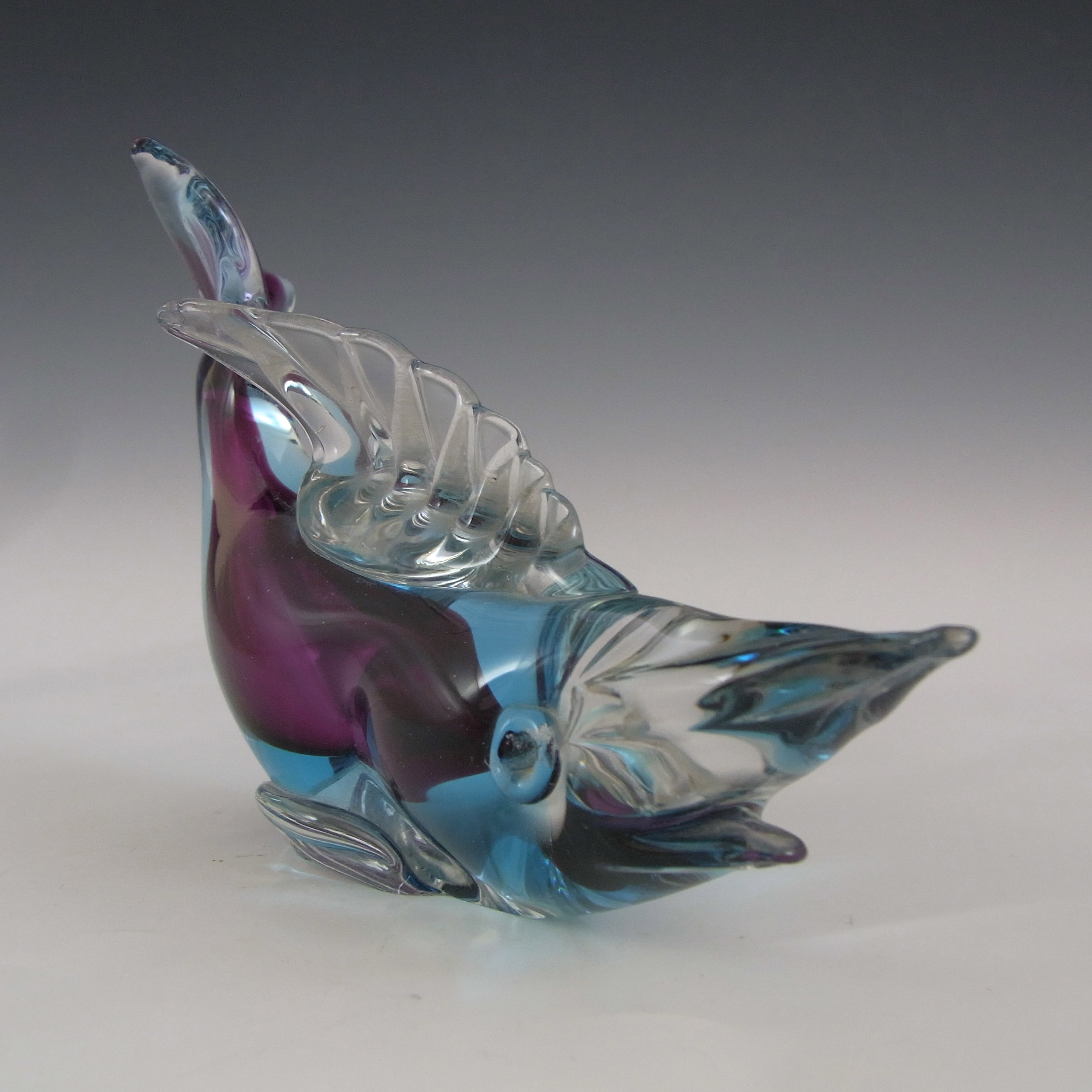 (image for) Murano Vintage Purple & Blue Sommerso Glass Fish Sculpture - Click Image to Close