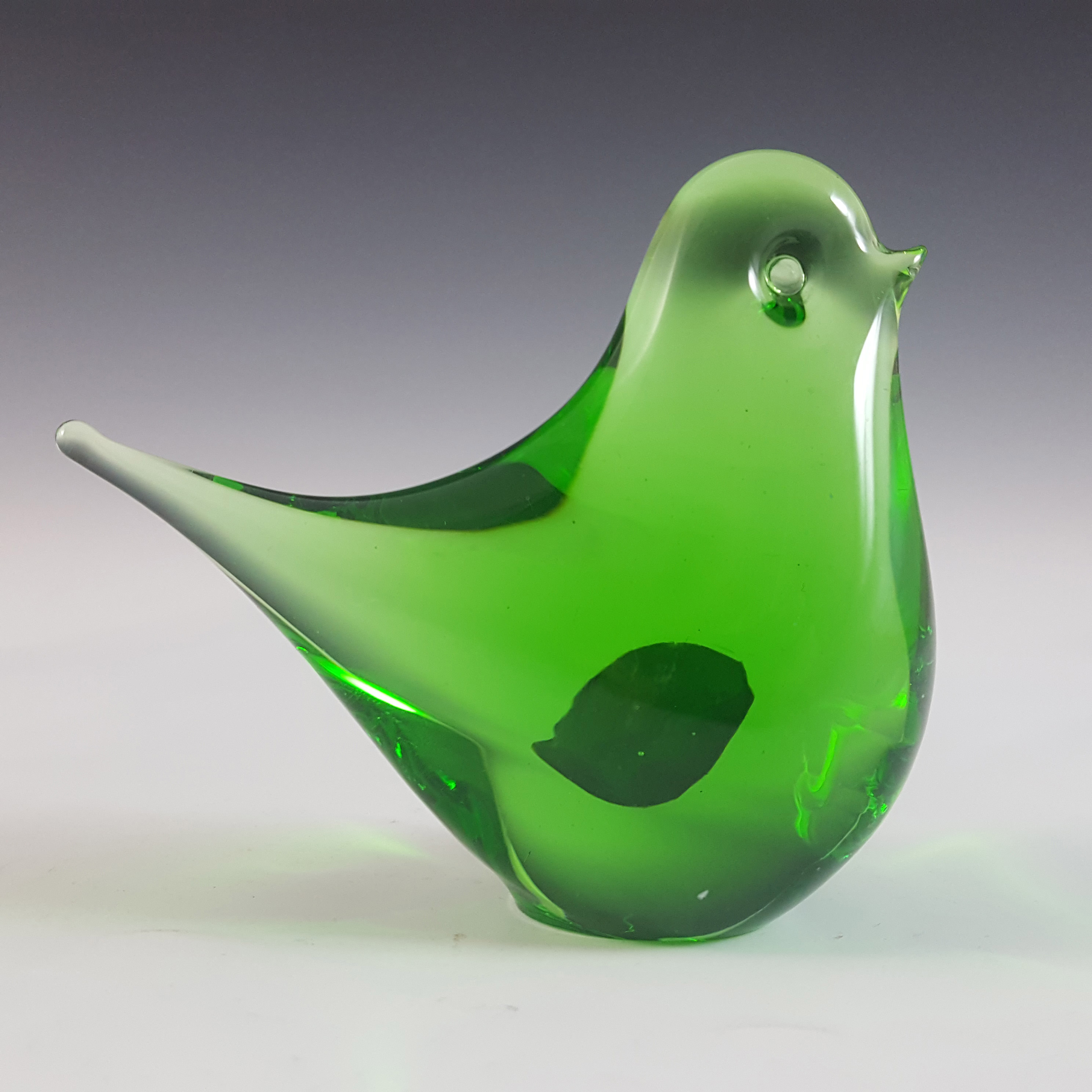 (image for) LABELLED FM Konstglas / Ronneby Swedish Green Glass Bird - Click Image to Close