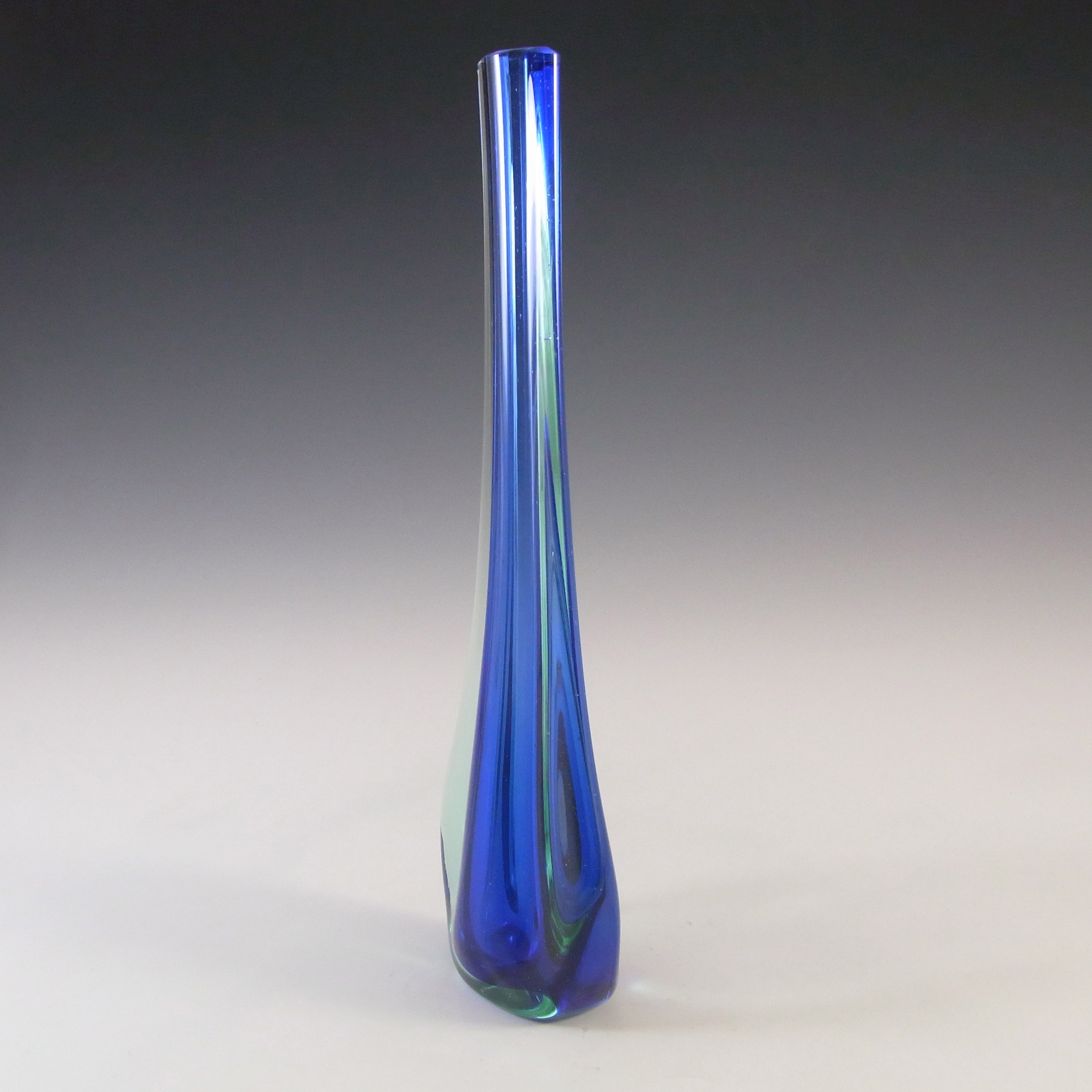 (image for) Galliano Ferro Murano Blue Sommerso Glass Vintage Stem Vase - Click Image to Close
