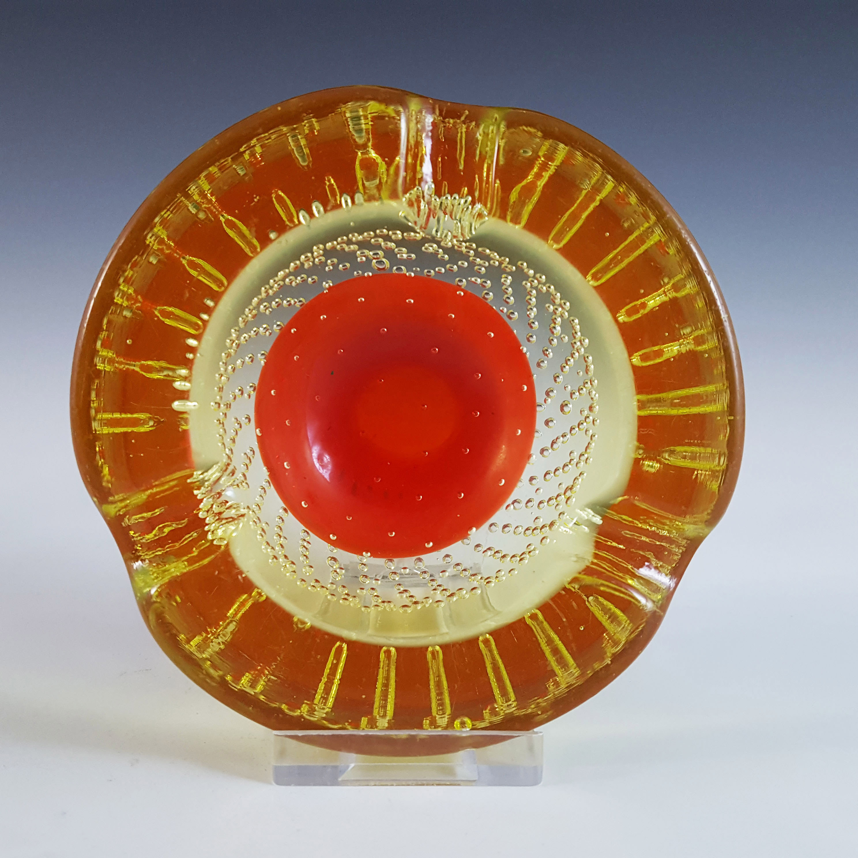 Galliano Ferro Murano Uranium Red Glass Bubble Bowl - Click Image to Close