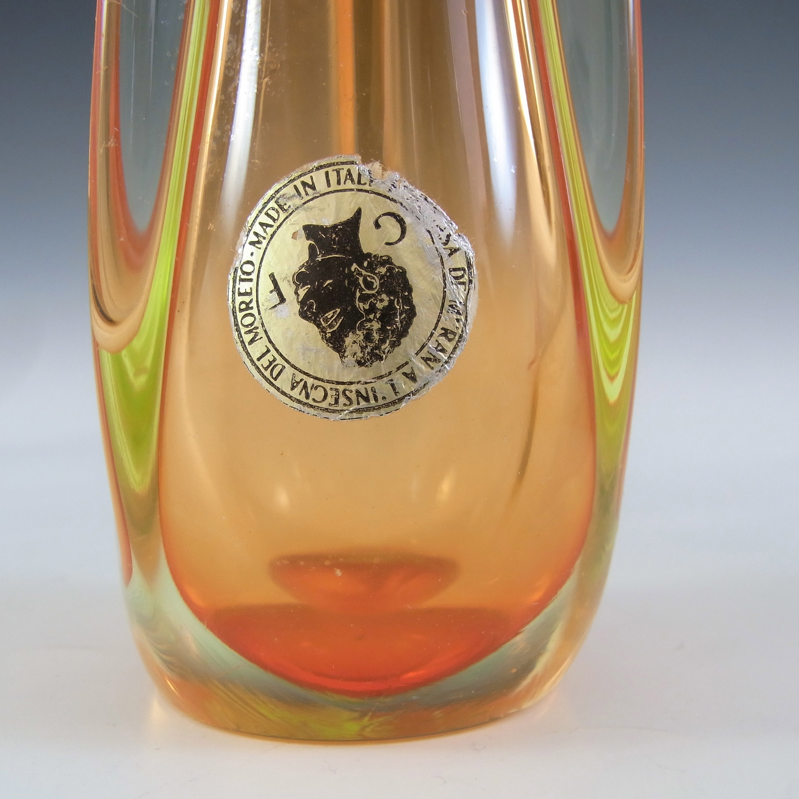 (image for) LABELLED Galliano Ferro Murano Orange & Uranium Sommerso Glass Vase - Click Image to Close