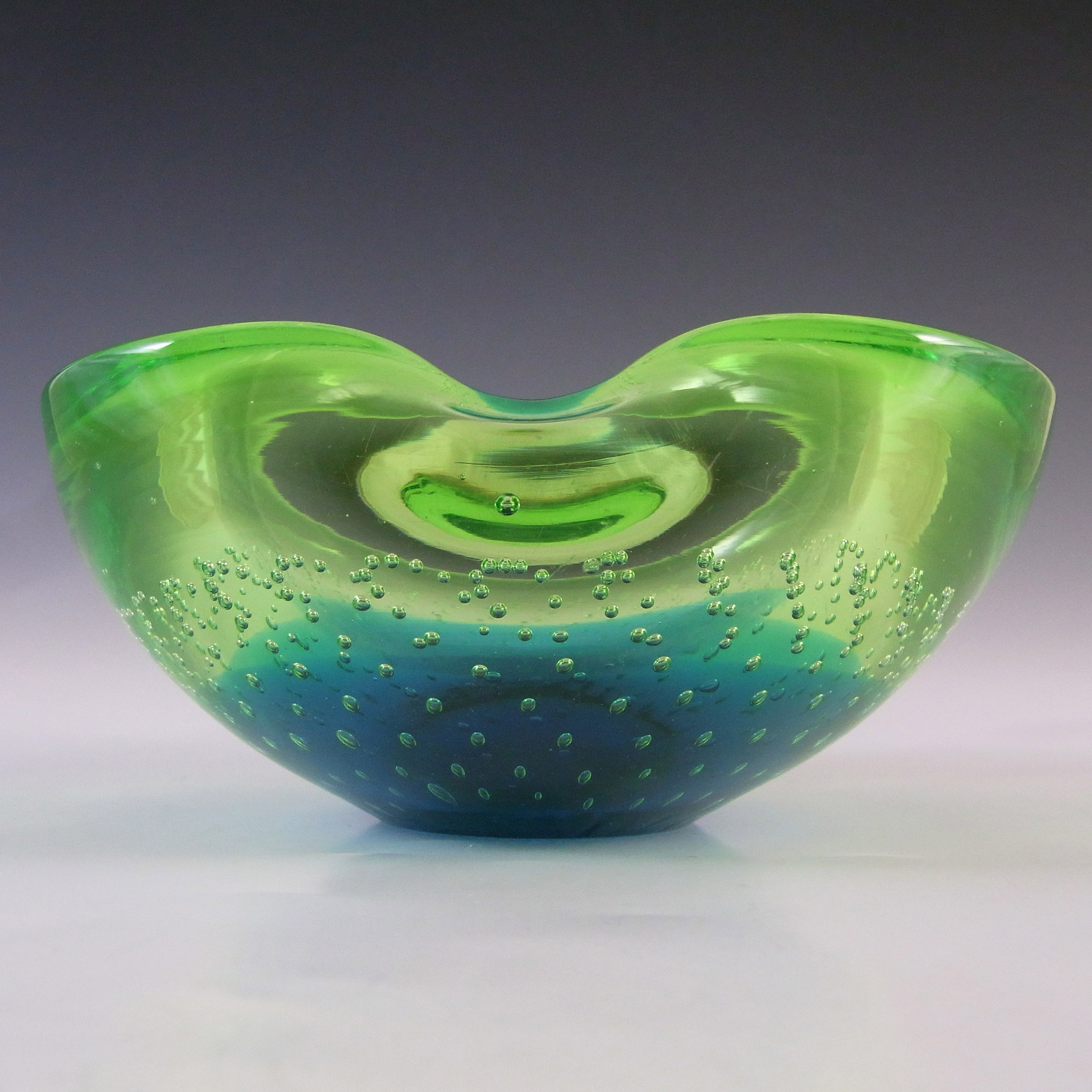 Galliano Ferro Murano Uranium Green Glass Bullicante Bowl - Click Image to Close