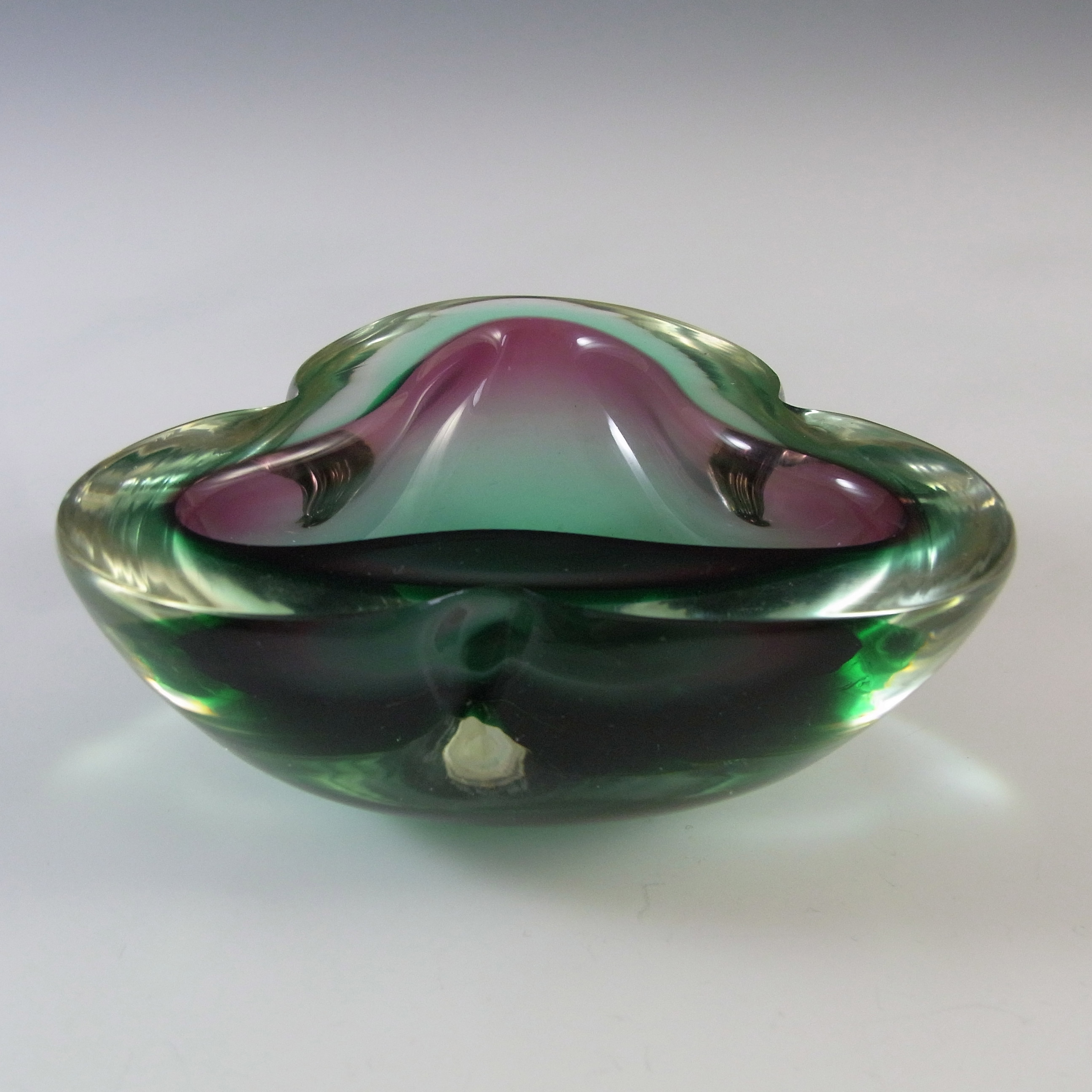 Murano Purple & Green Sommerso Cased Glass Geode Bowl - Click Image to Close
