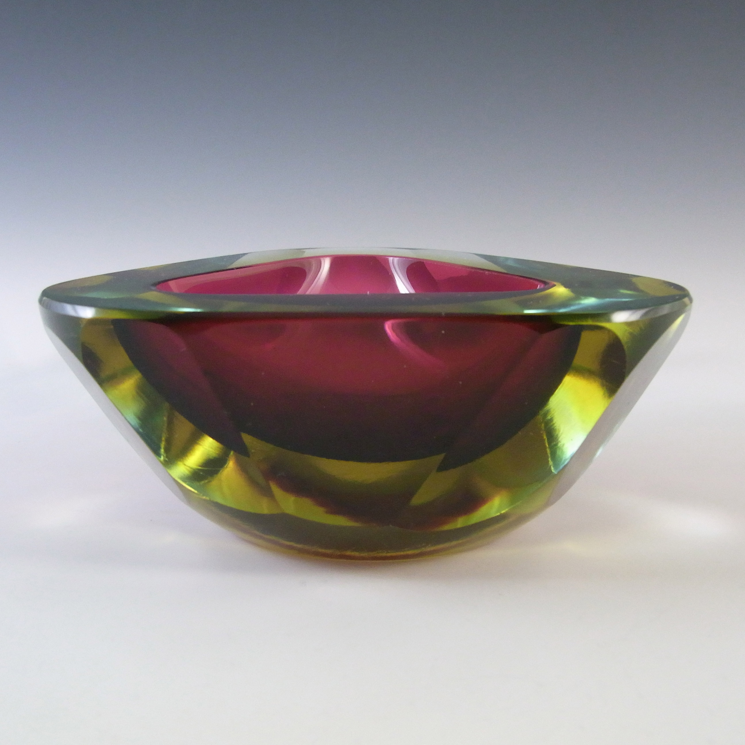 Murano Pink & Amber Sommerso Faceted Cased Glass Geode Bowl - Click Image to Close