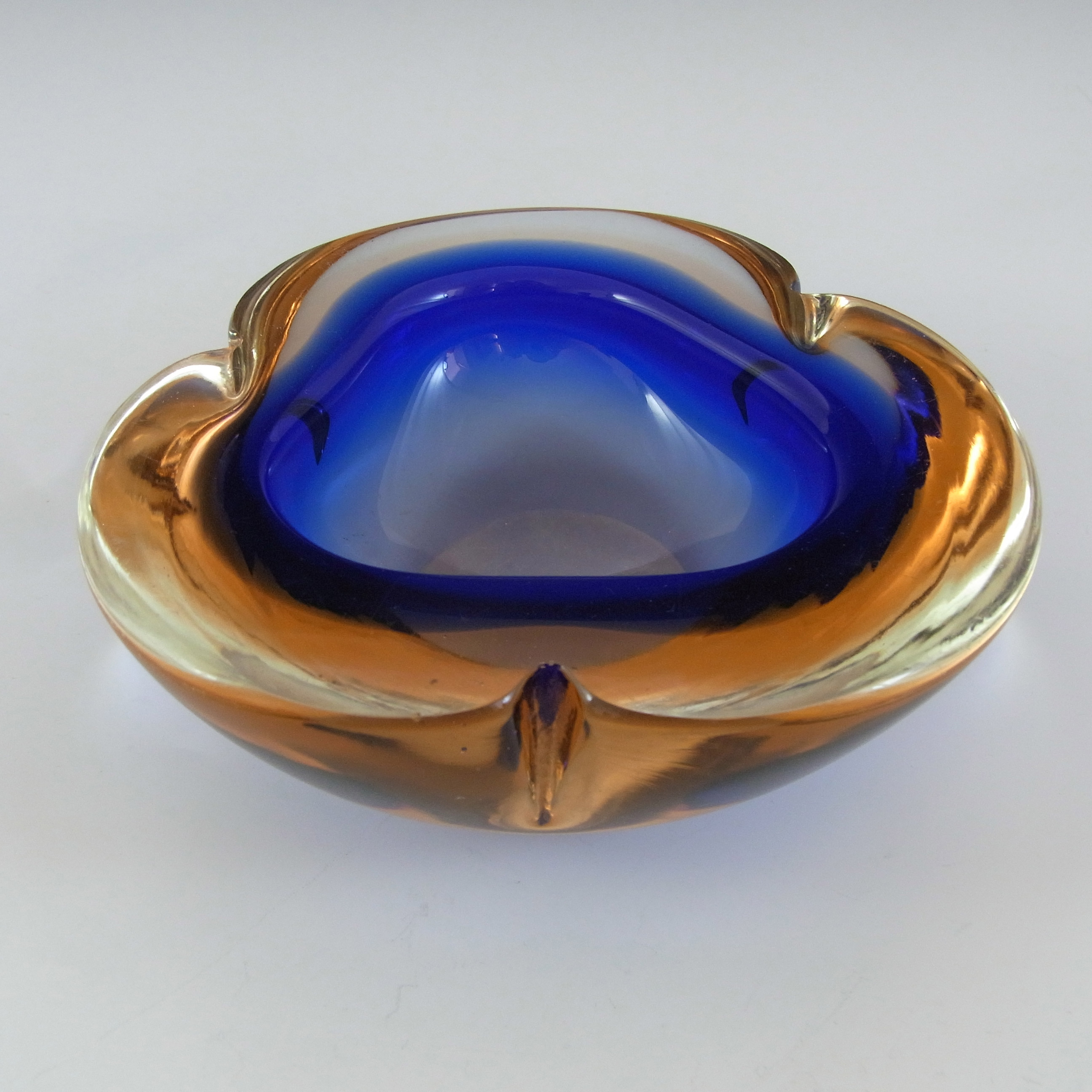 (image for) Murano Geode Blue & Amber Sommerso Glass Triangle Bowl - Click Image to Close