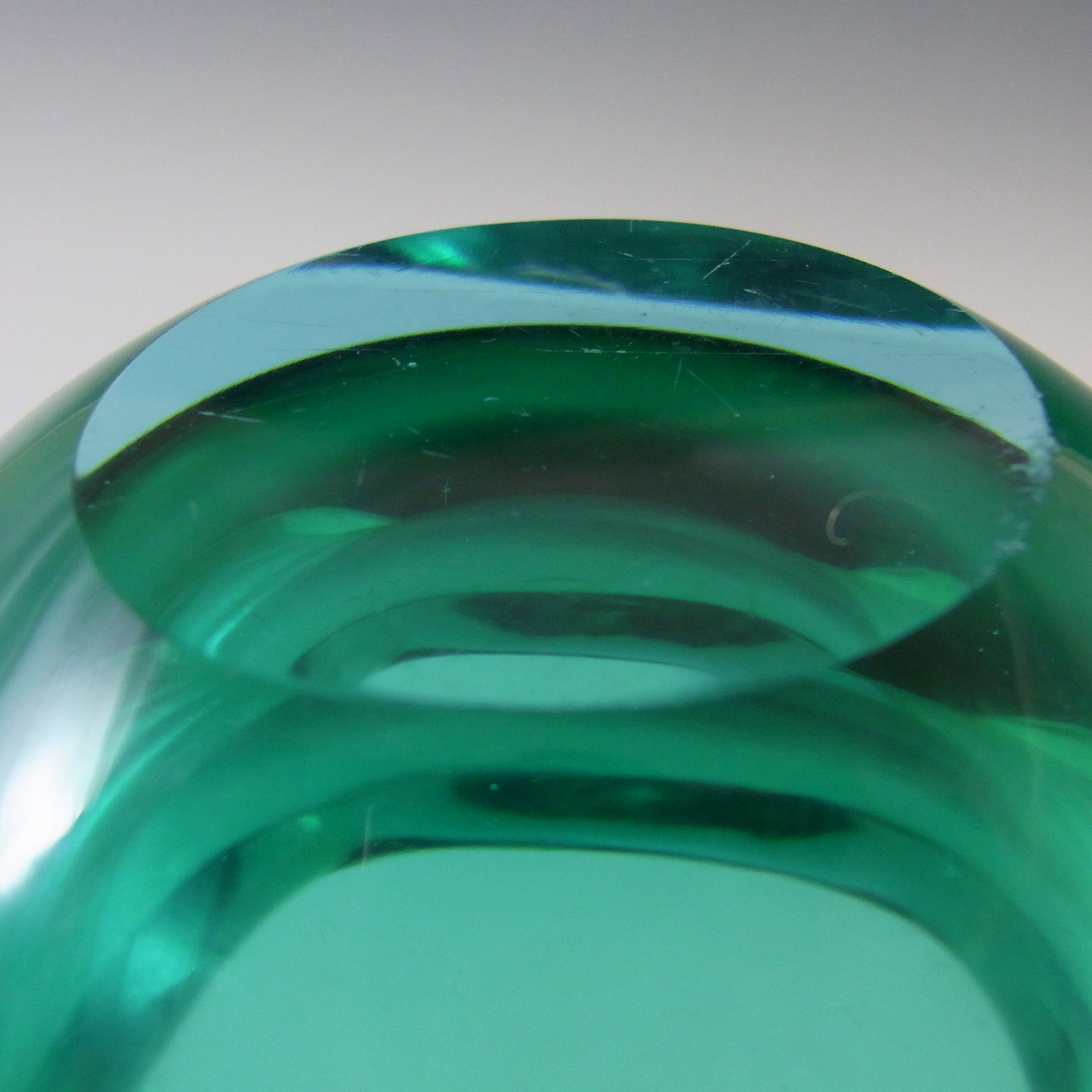 Murano/Sommerso Green & Blue Cased Glass Geode Bowl - Click Image to Close