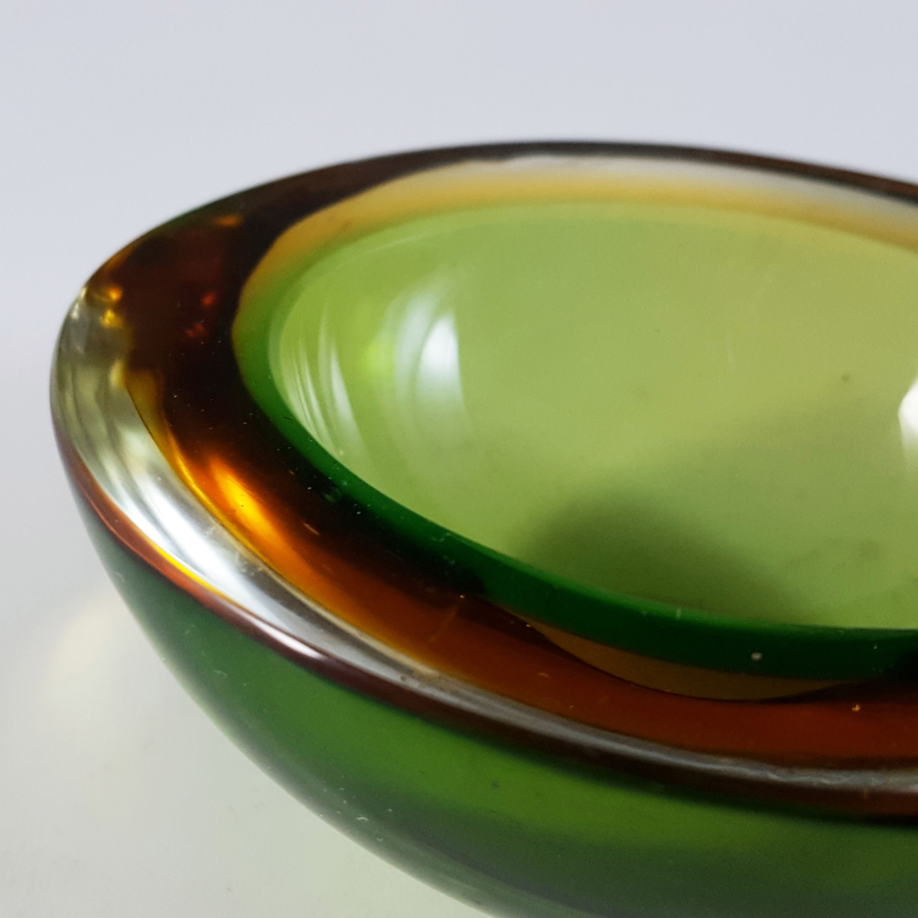(image for) Murano Geode Green & Amber Sommerso Glass Teardrop Bowl - Click Image to Close