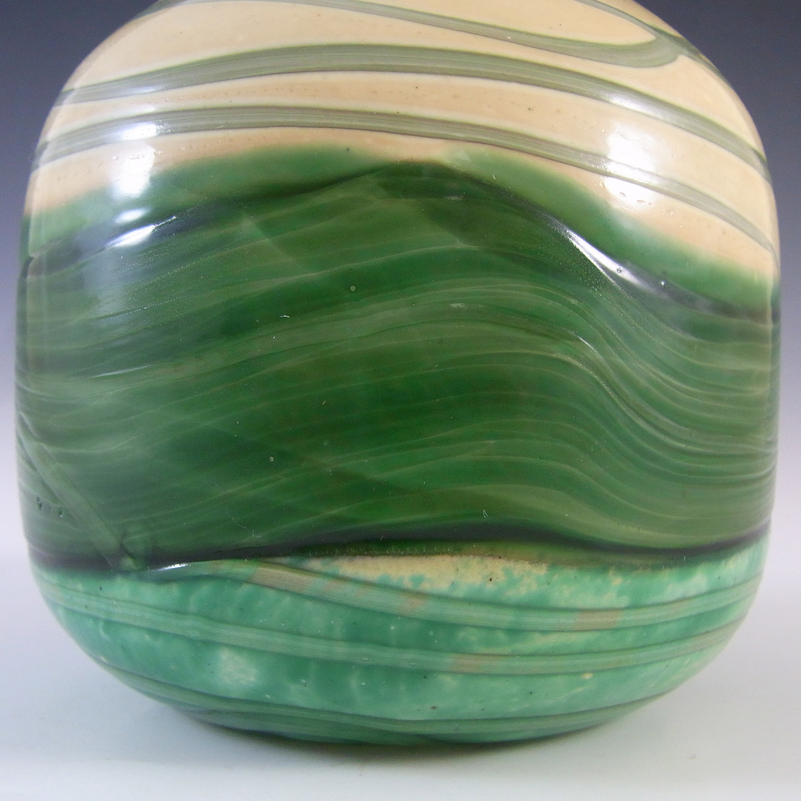 (image for) SIGNED Gozo Maltese Green & Cream Glass 'Springtime' Vase - Click Image to Close
