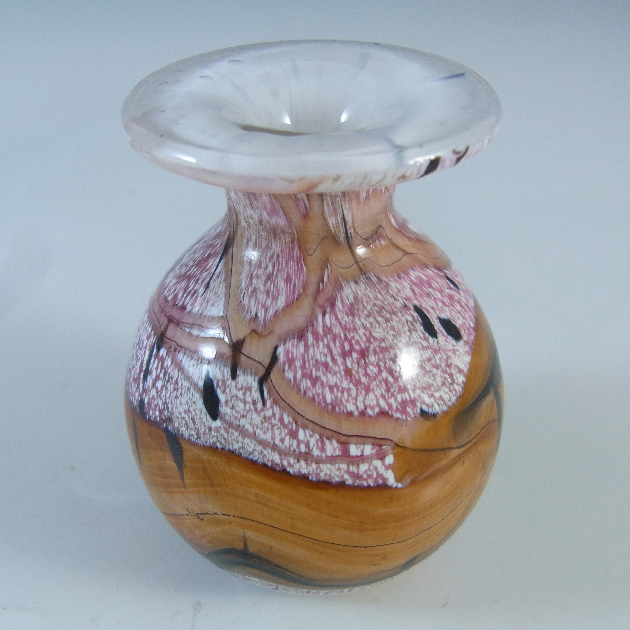 (image for) SIGNED Gozo Maltese Pink & Orange Glass 'Seashell' Vase - Click Image to Close