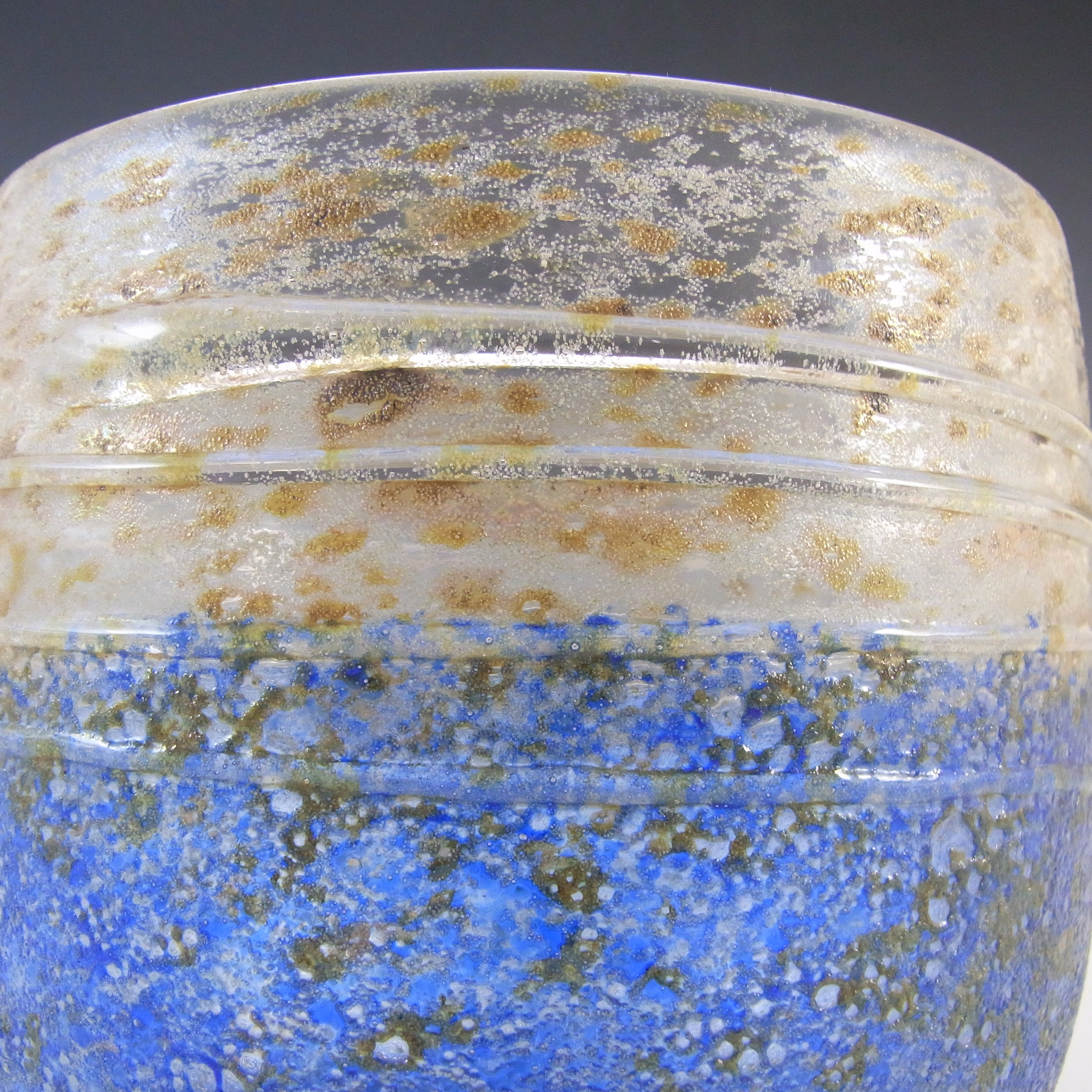 SIGNED Gusum Blue & Brown Swedish Glass Vase by Milan Vobruba - Click Image to Close