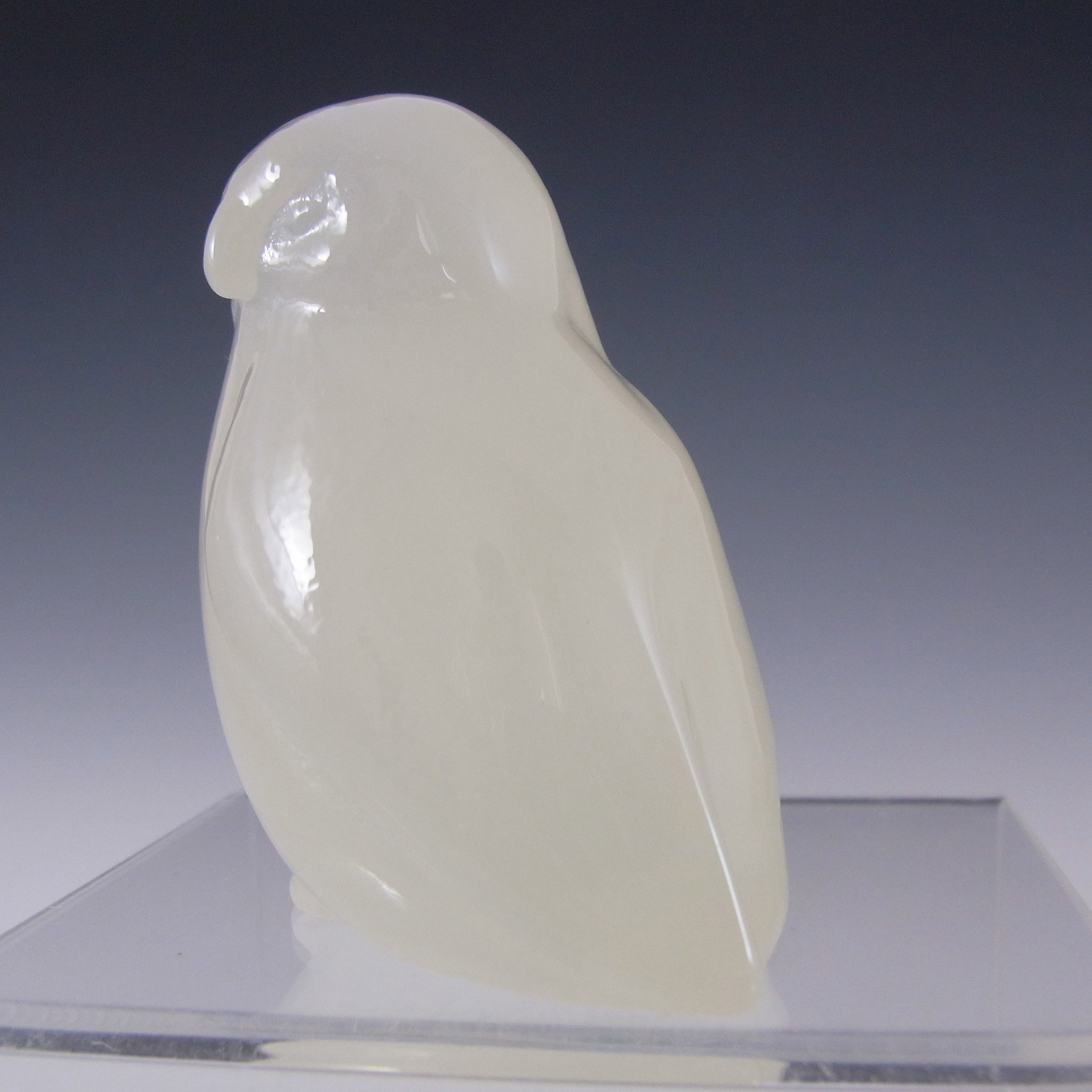 MARKED Hadeland Opaline Glass Norwegian Owl Figurine - Click Image to Close